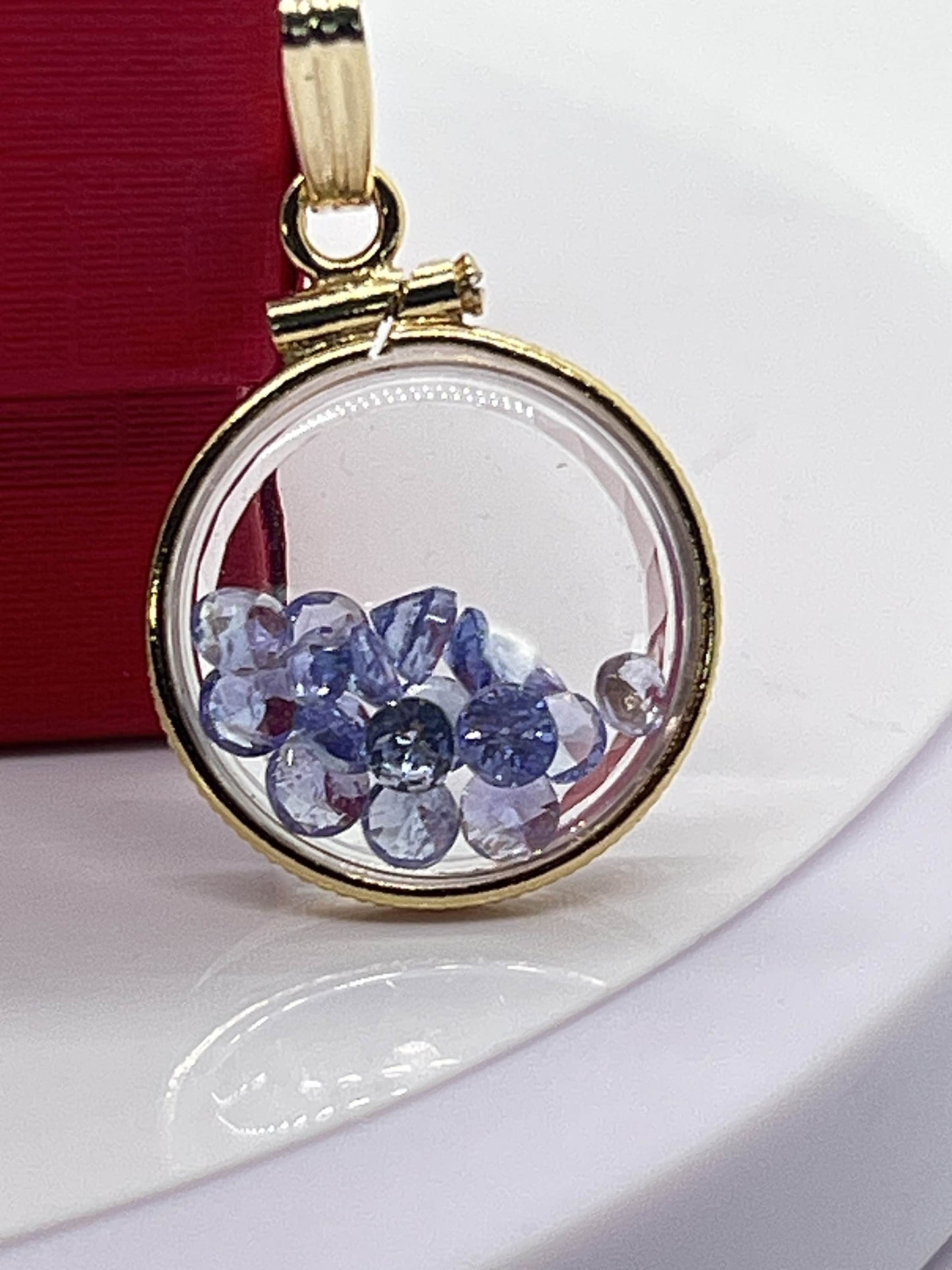 14k solid gold Tanzanite Diamond edge 16.5mm Handmade shaker Locket Reversible 2 CTW