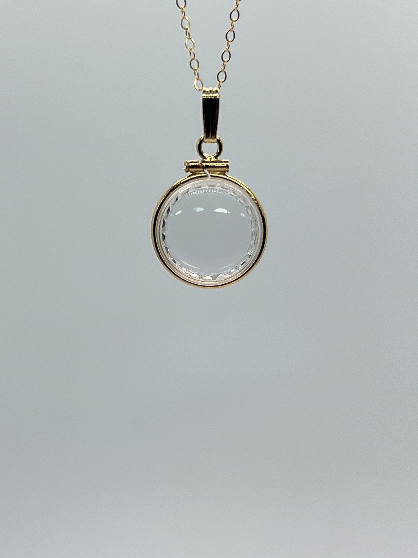 Solid 14k gold REVERSIBLE 16mm Empty Diamond Edge Handmade shaker Locket w/free SCREW DRIVER with chain, add your treasure. Custom create