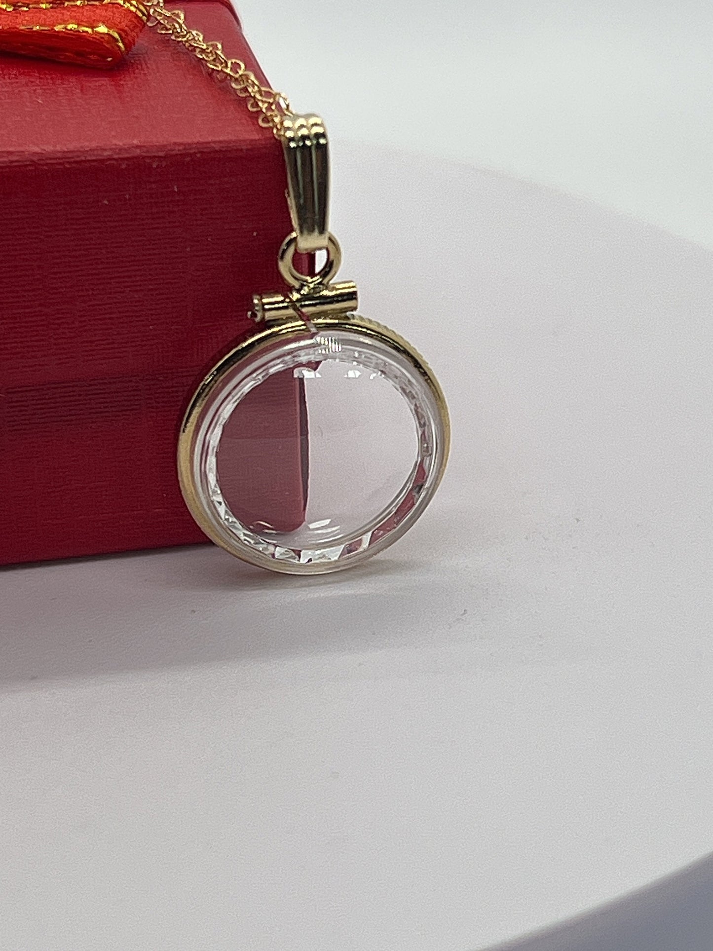 Solid 14k gold REVERSIBLE 16mm Empty Diamond Edge Handmade shaker Locket w/free SCREW DRIVER with chain, add your treasure. Custom create