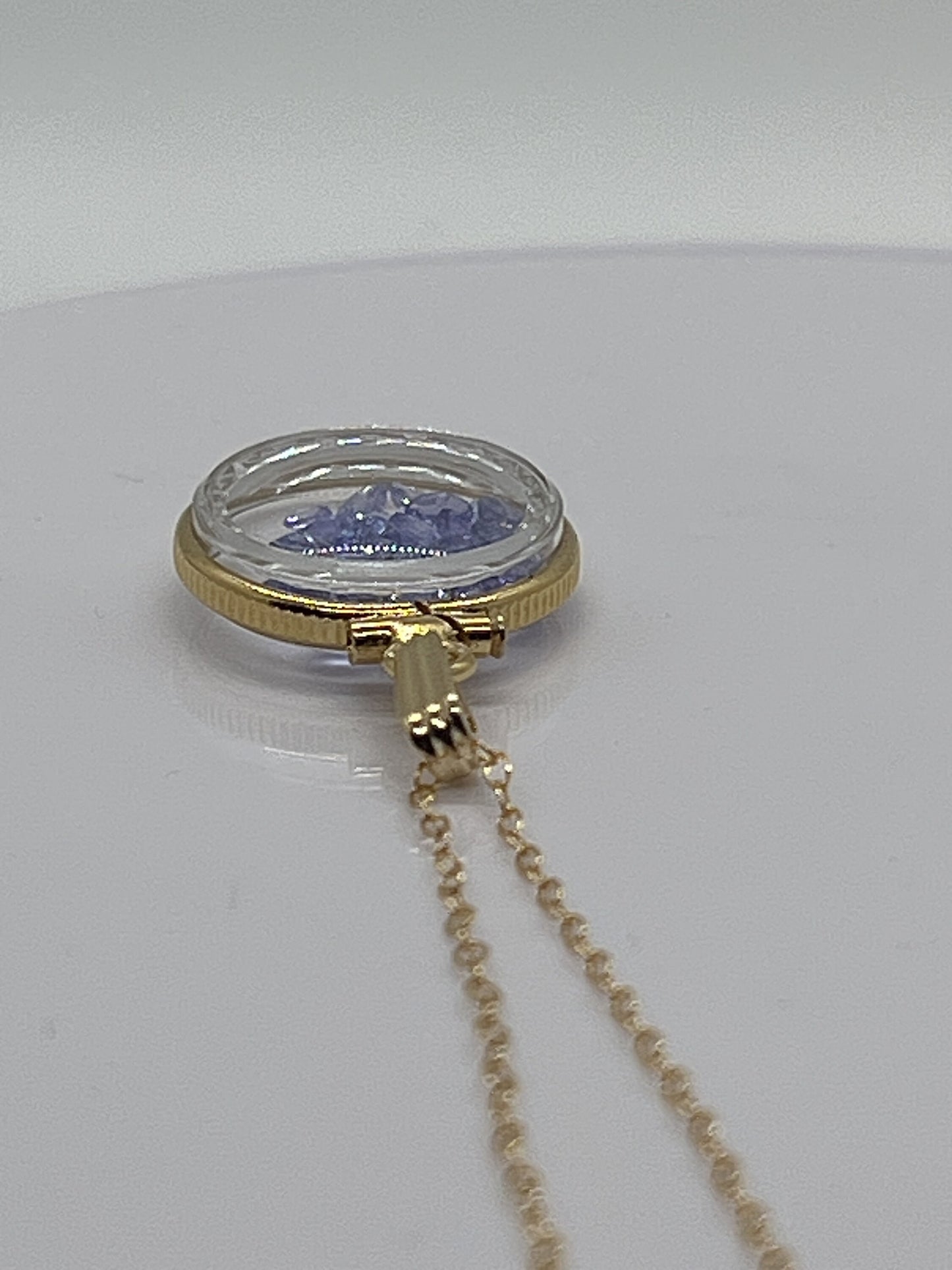 14k solid gold Tanzanite Diamond edge 16.5mm Handmade shaker Locket Reversible 2 CTW