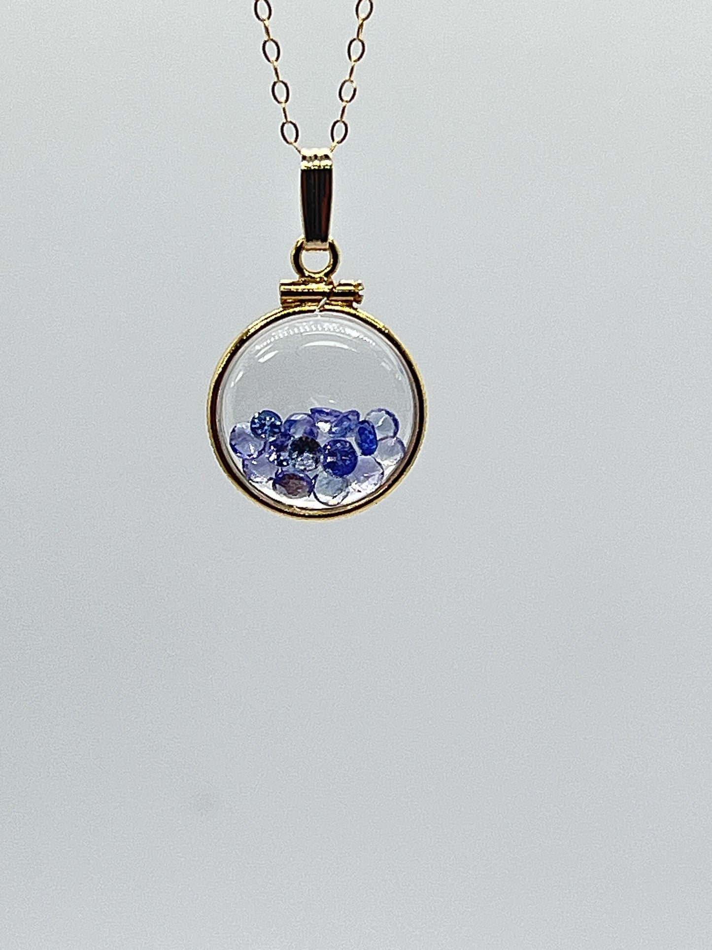 14k solid gold Tanzanite Diamond edge 16.5mm Handmade shaker Locket Reversible 2 CTW