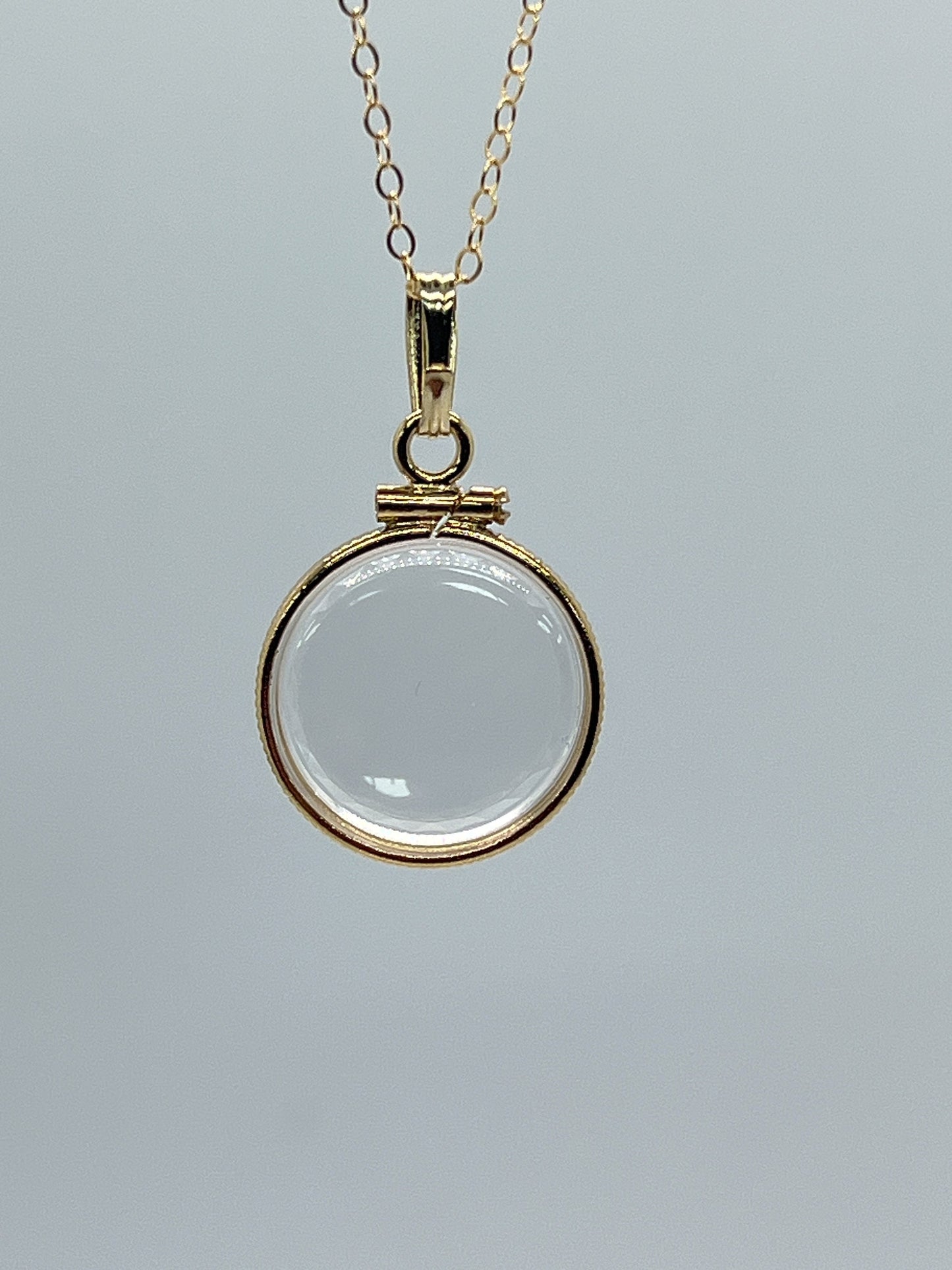 Solid 14k gold REVERSIBLE 16mm Empty Diamond Edge Handmade shaker Locket w/free SCREW DRIVER with chain, add your treasure. Custom create