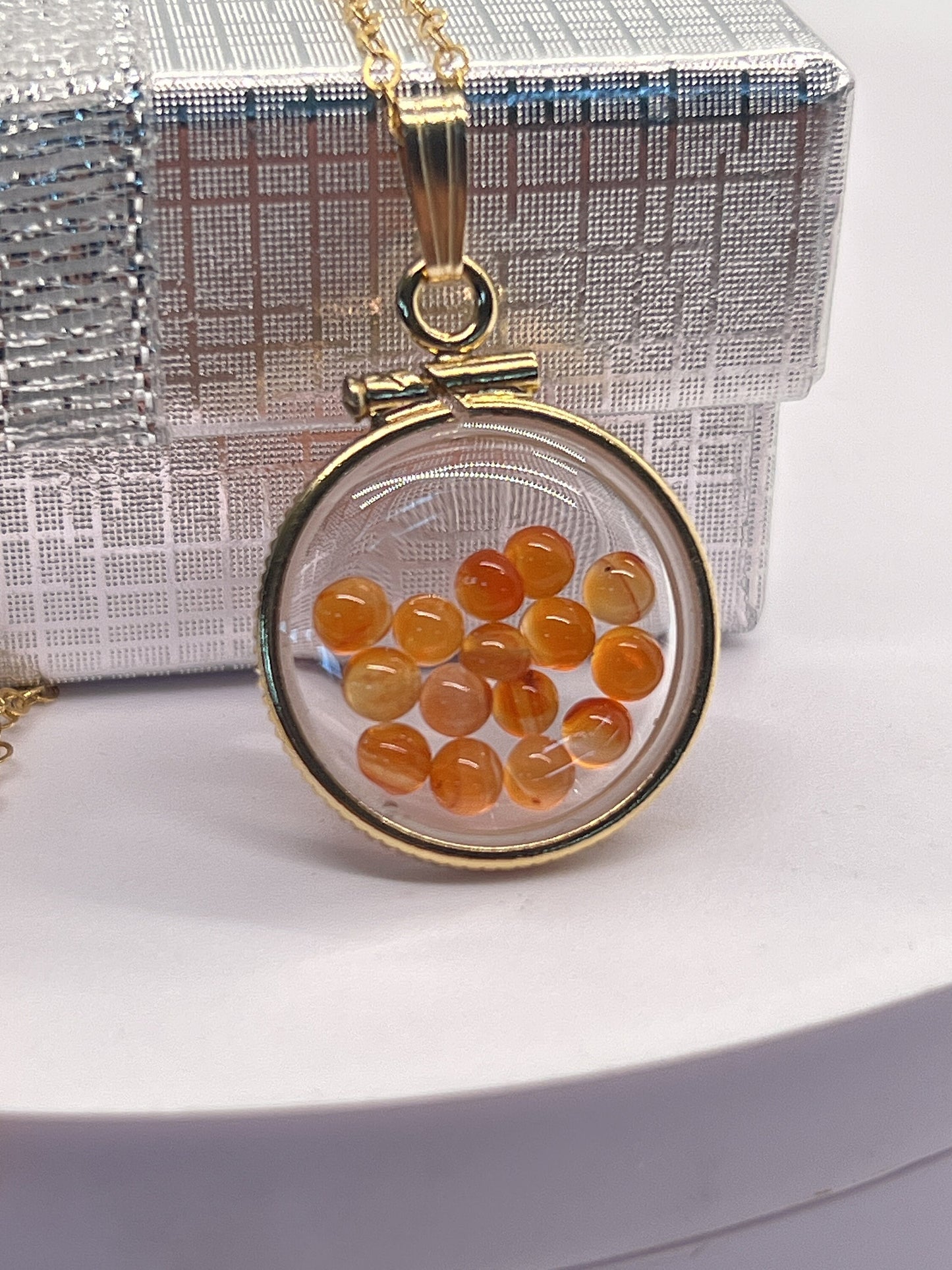 Handmade Dime sized Carnelian shaker locket,gold filled locket, 2.10 TCW round Carnelian cabochons.