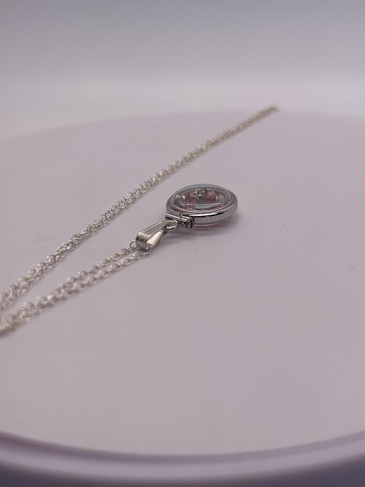 Handmade Diminutive Sterling Silver Multicolor Tourmaline Shaker Locket Lucite View Locket, Necklace, Beautiful October Birthstone. 1.4 TCW