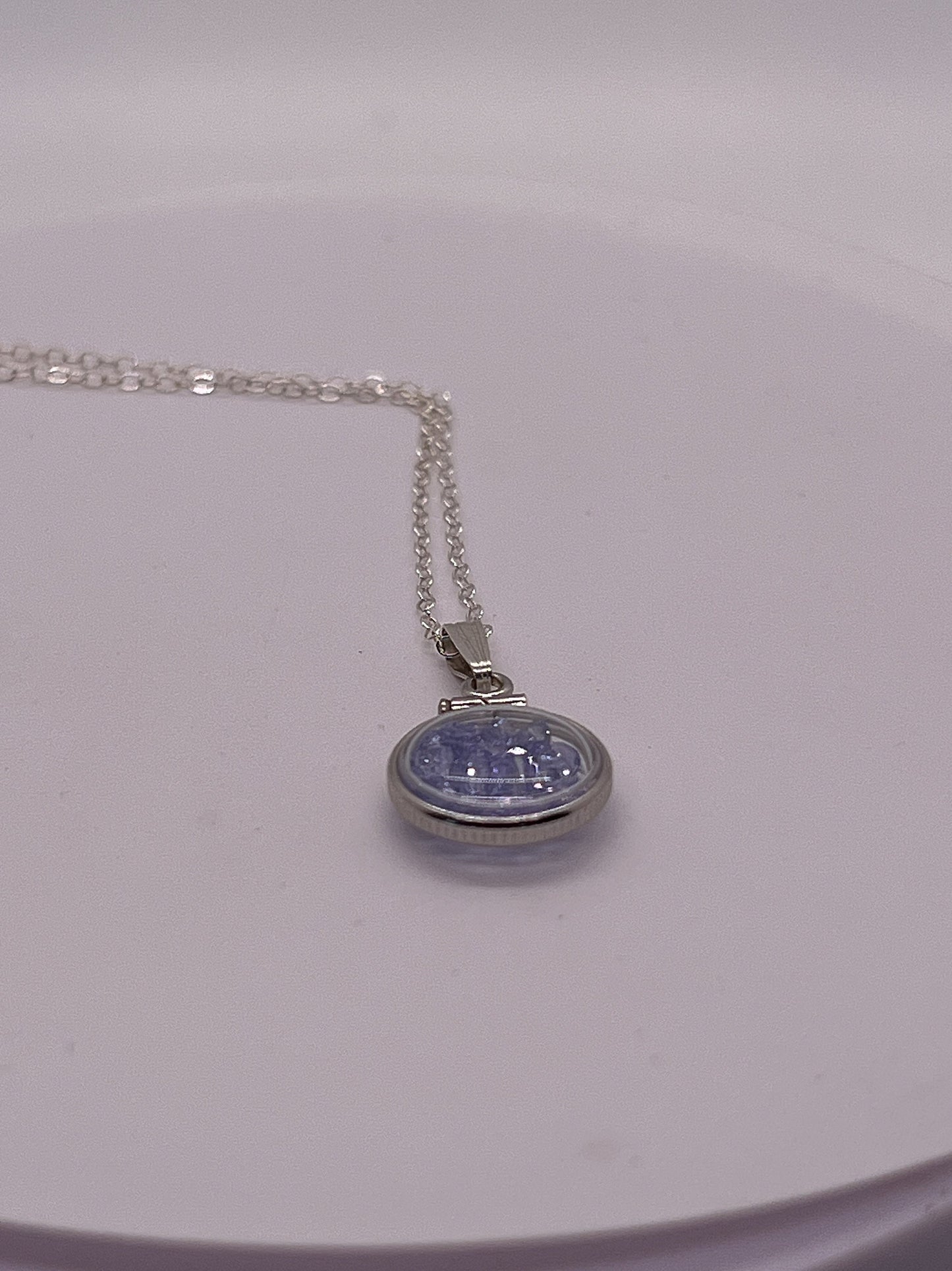 Handmade Diminutive Sterling Silver Tanzanite Shaker Locket Lucite View Locket, Necklace, with beautiful December Birthstone, I.6 TCW gems