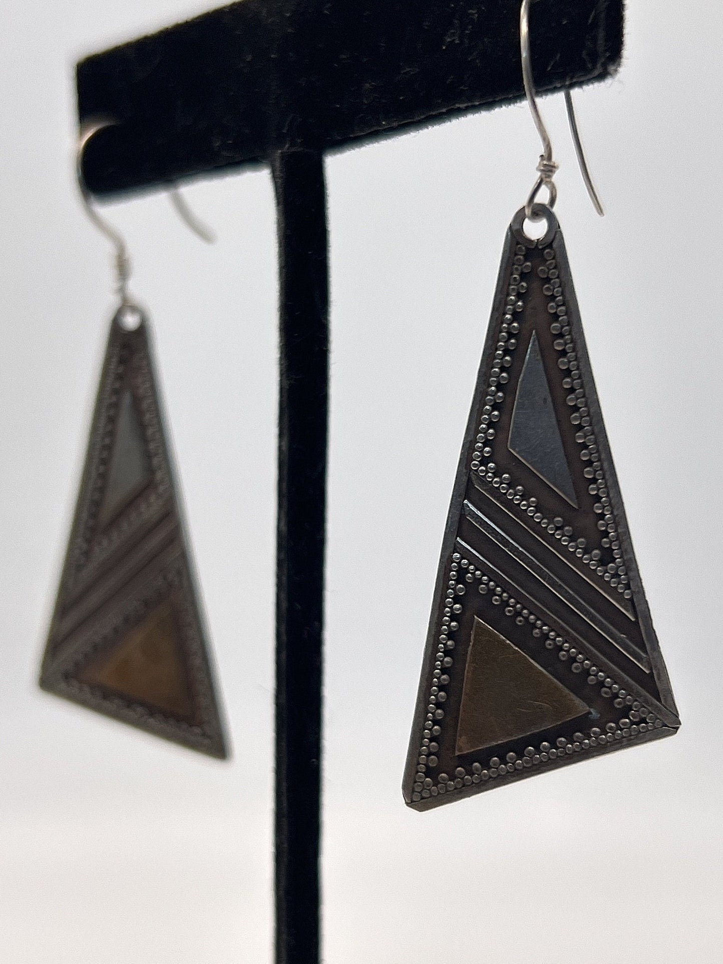 Vintage Hand made Indonesian Sterling Silver with Gold Wash Earrings, Large, new old stock, Ornate, French hook