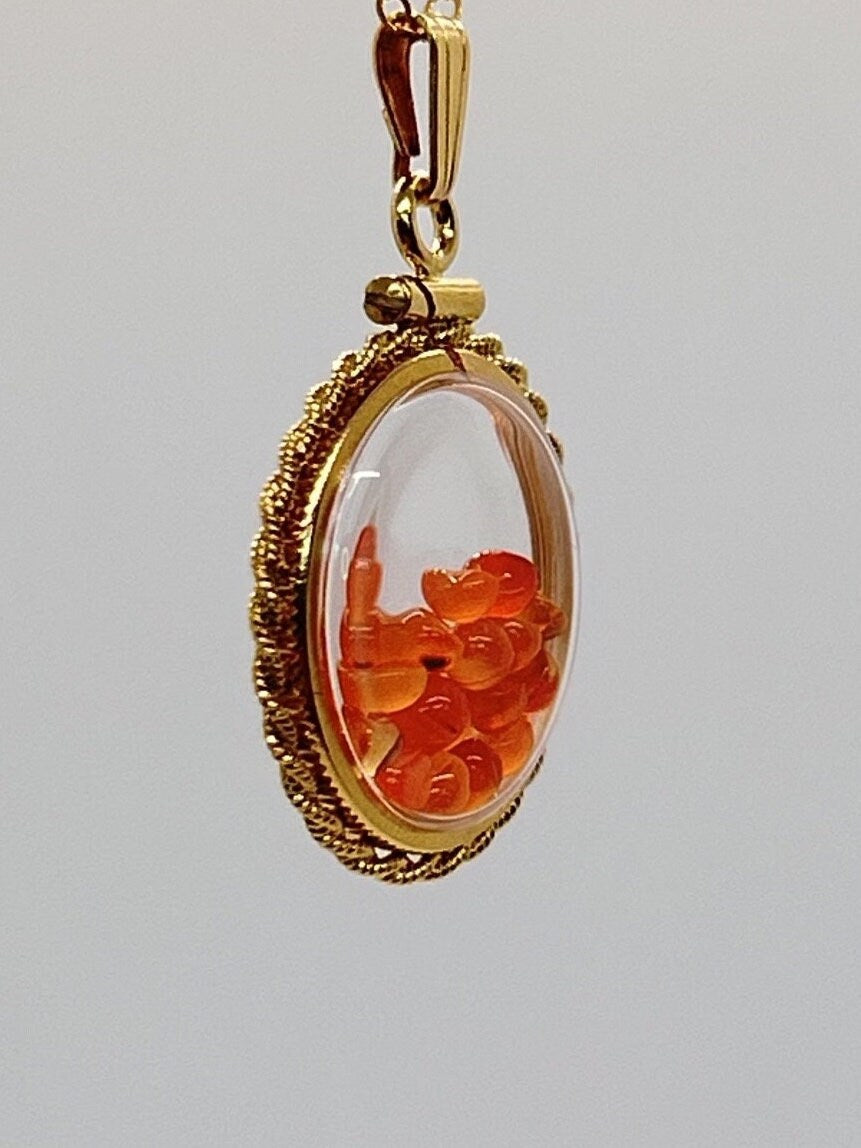 Handmade Nickle sized Carnelian Rope edge gold filled shaker locket, 2.070 CTW round Carnelian cabochons.