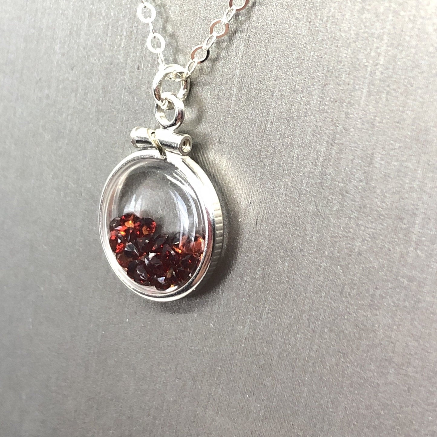 Handmade garnet/sterling silver shaker locket with 0.85 TCW of beautiful  genuine gems  January birthstone, dainty, Make one for MOM?ask me