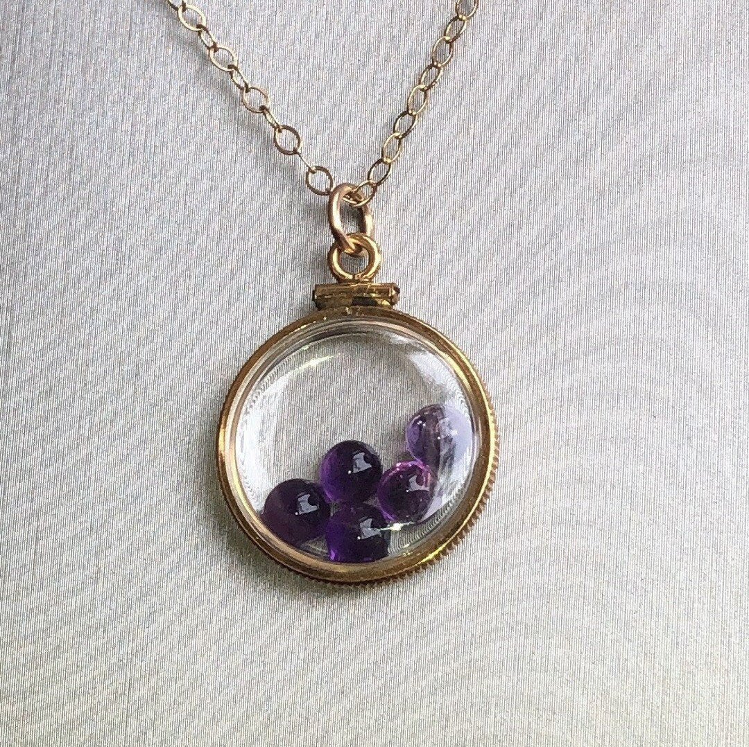 Vintage Amethyst Shaker Locket, gold filled with natural gems, handmade, new old stock 50 years old, customize one for Mother's Day just ask