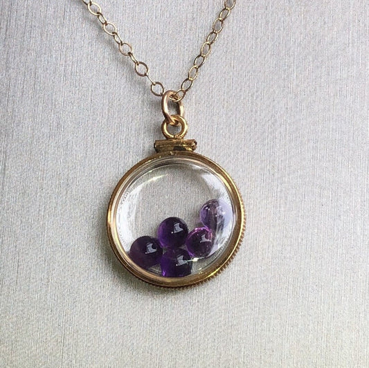 Vintage Amethyst Shaker Locket, gold filled with natural gems, handmade, new old stock 50 years old, customize one for Mother's Day just ask