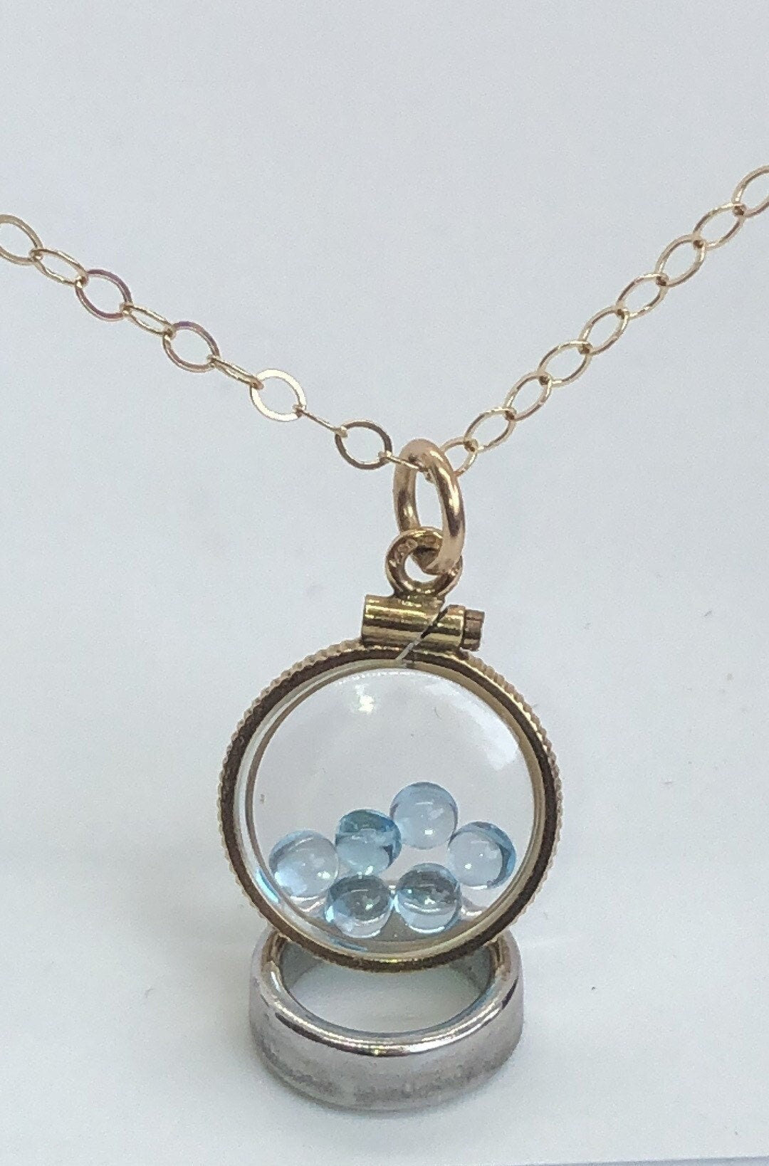 Vintage Baby Blue Natural Topaz Shaker Locket, gold filled with genuine gems. New Old Stock 50 years old! Limited supply Custom for mom? Ask