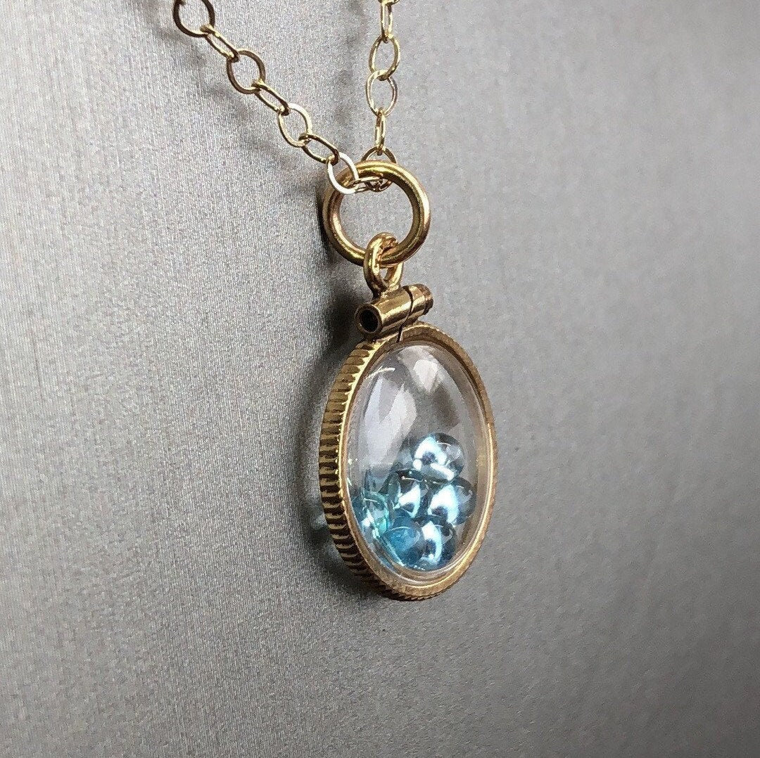 Vintage Baby Blue Natural Topaz Shaker Locket, gold filled with genuine gems. New Old Stock 50 years old! Limited supply Custom for mom? Ask