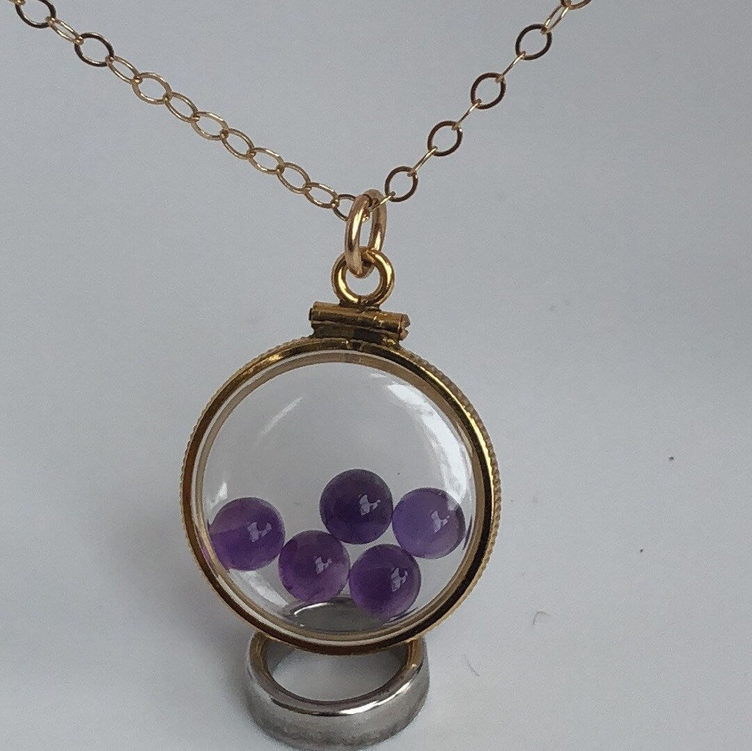 Vintage Amethyst Shaker Locket, gold filled with natural gems, handmade, new old stock 50 years old, customize one for Mother's Day just ask