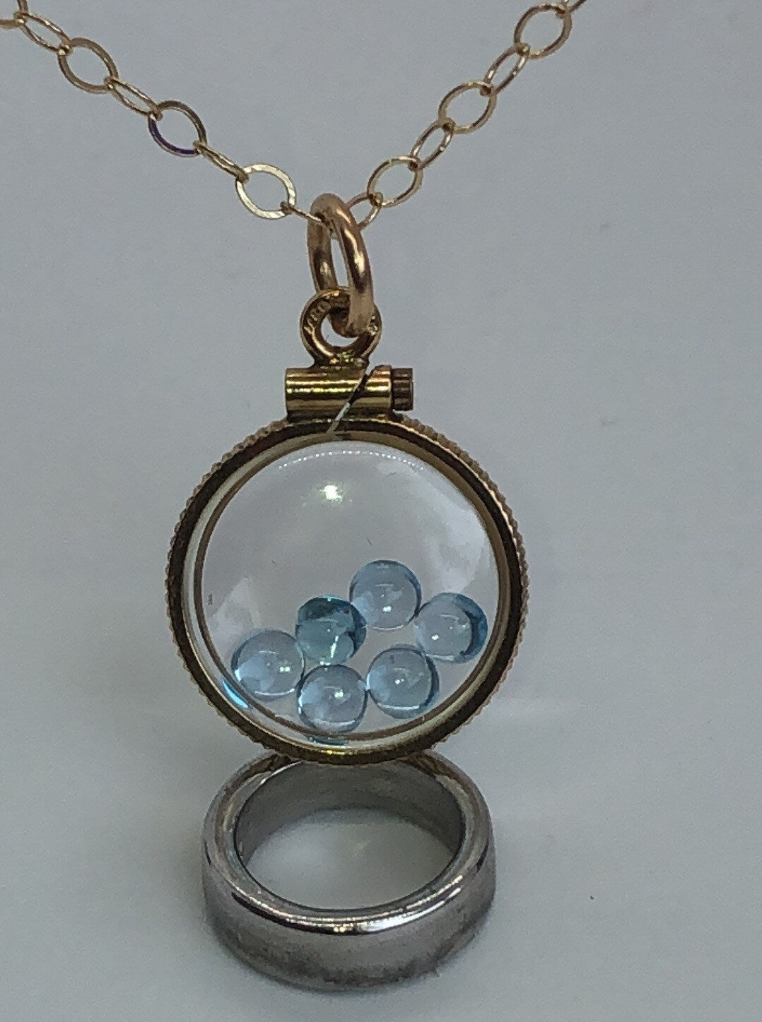 Vintage Baby Blue Natural Topaz Shaker Locket, gold filled with genuine gems. New Old Stock 50 years old! Limited supply Custom for mom? Ask
