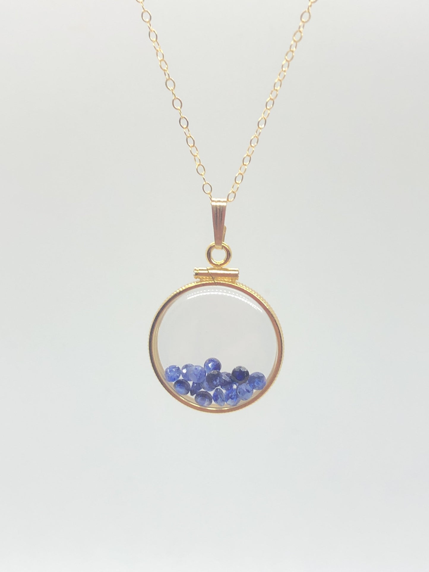 Handmade Sapphire Shaker Locket 14k GF or Silver filled w/ beautiful September Birthstone, you can custom create a locket for Mother’s day