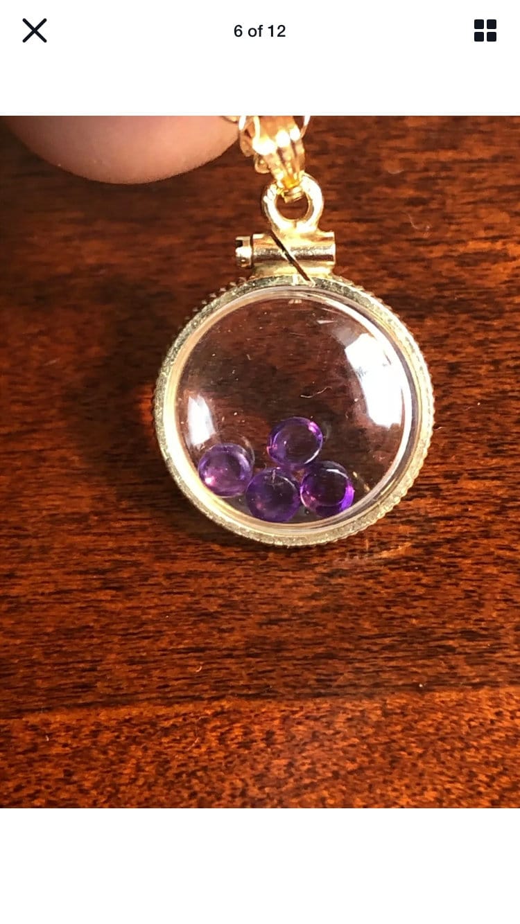 Vintage Amethyst  Shaker locket gold filled with beautiful loose  gemstone cabochons, Hand made NEW OLD STOCK