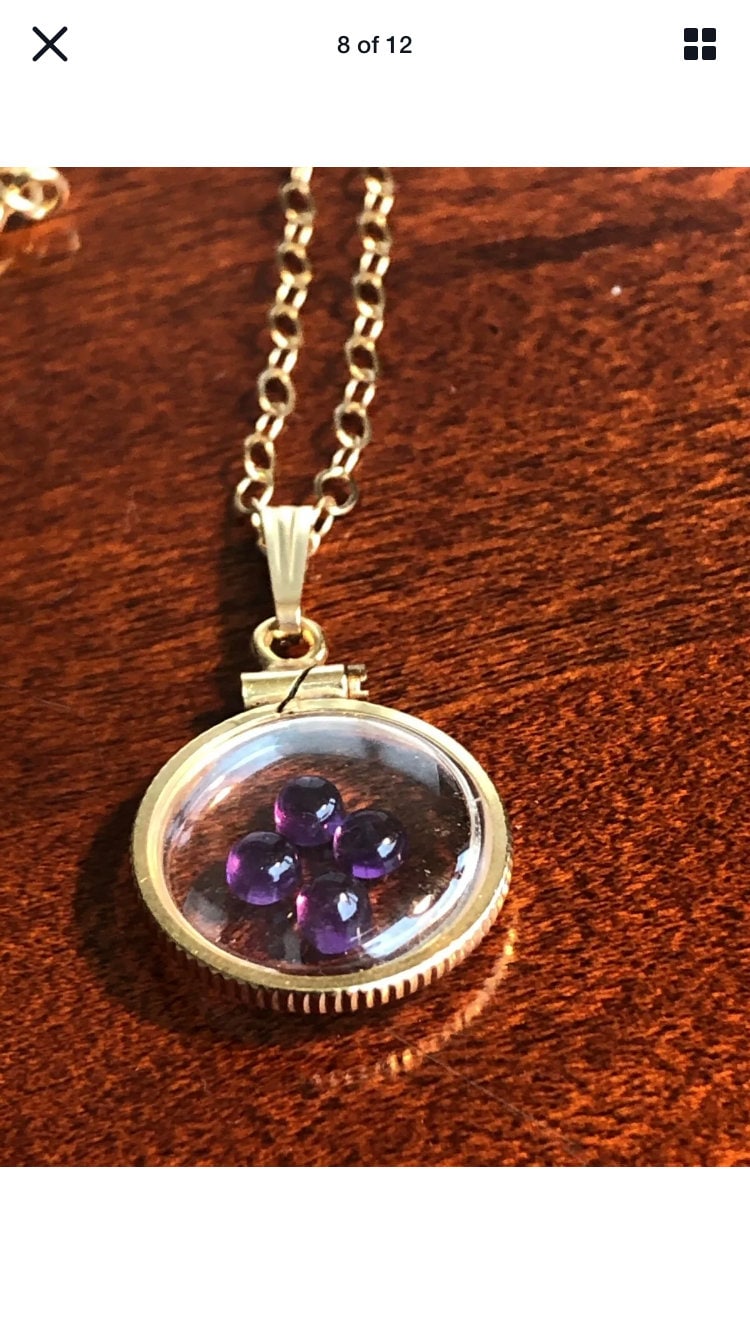 Vintage Amethyst  Shaker locket gold filled with beautiful loose  gemstone cabochons, Hand made NEW OLD STOCK