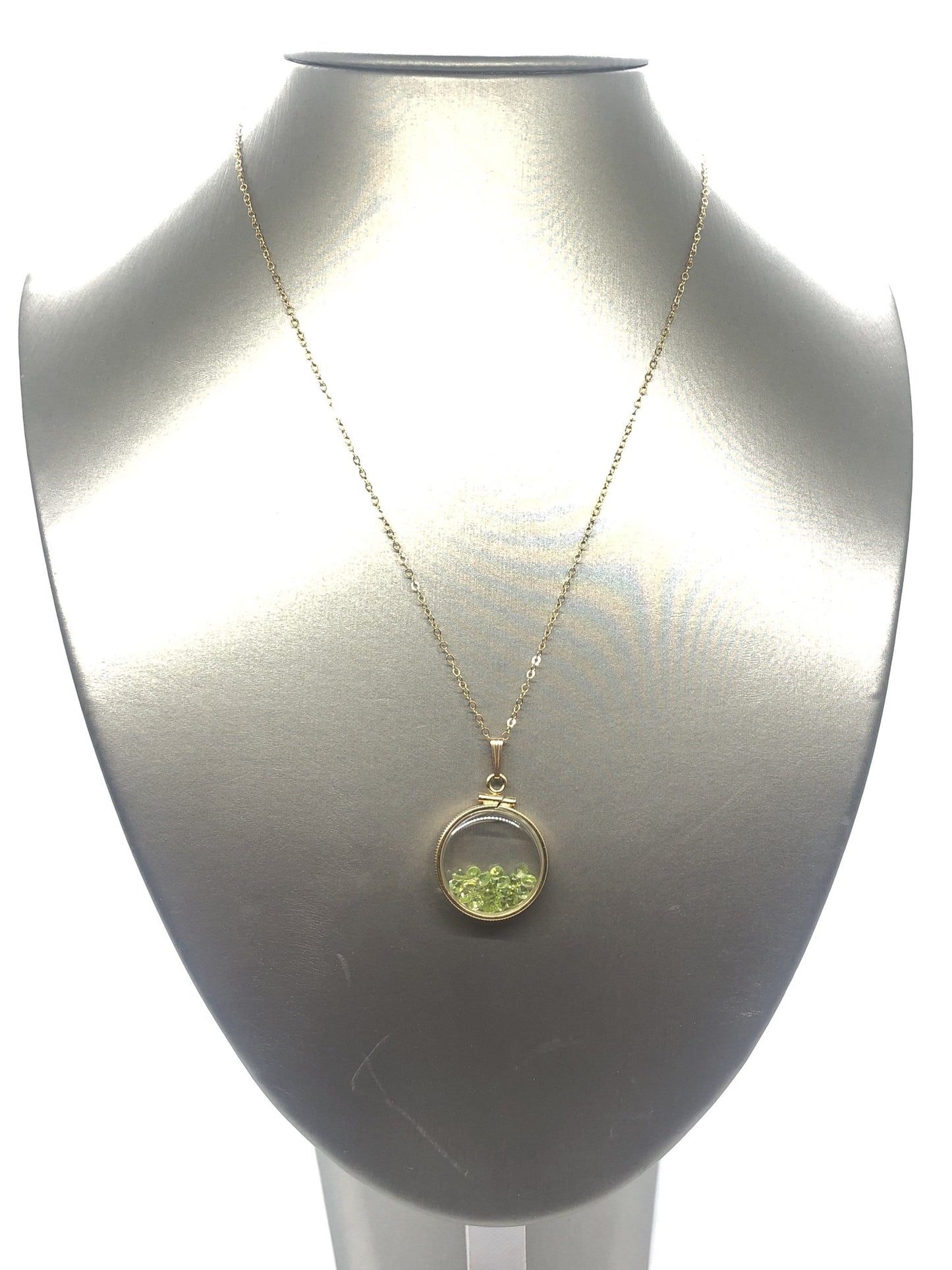 Handmade Peridot Shaker Locket 14k gold filled or Silver with beautiful August Birthstone, 2.0 TCW