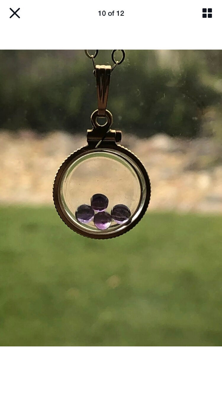 Vintage Amethyst  Shaker locket gold filled with beautiful loose  gemstone cabochons, Hand made NEW OLD STOCK