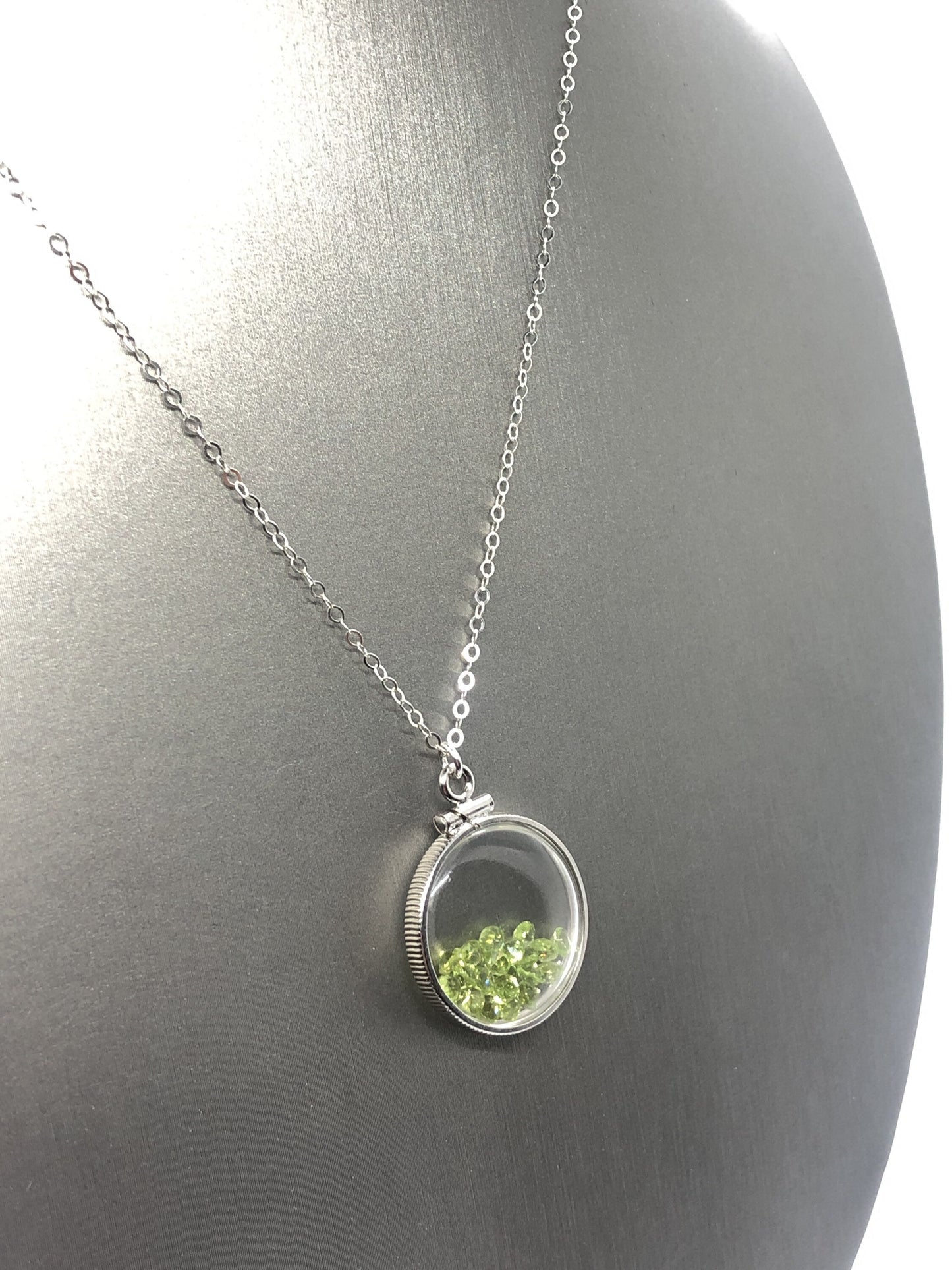 Handmade Peridot Shaker Locket 14k gold filled or Silver with beautiful August Birthstone, 2.0 TCW