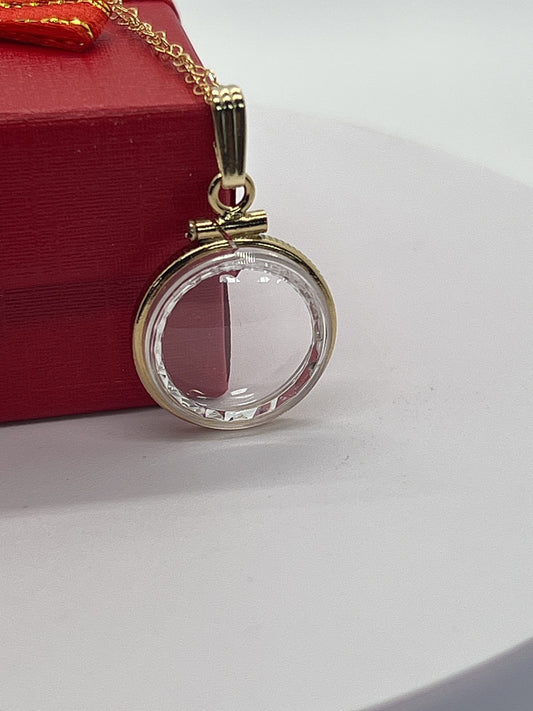 Solid 14k gold REVERSIBLE 16mm Empty Diamond Edge  Handmade shaker Locket w/free  SCREW DRIVER with chain, add your treasure. Custom create