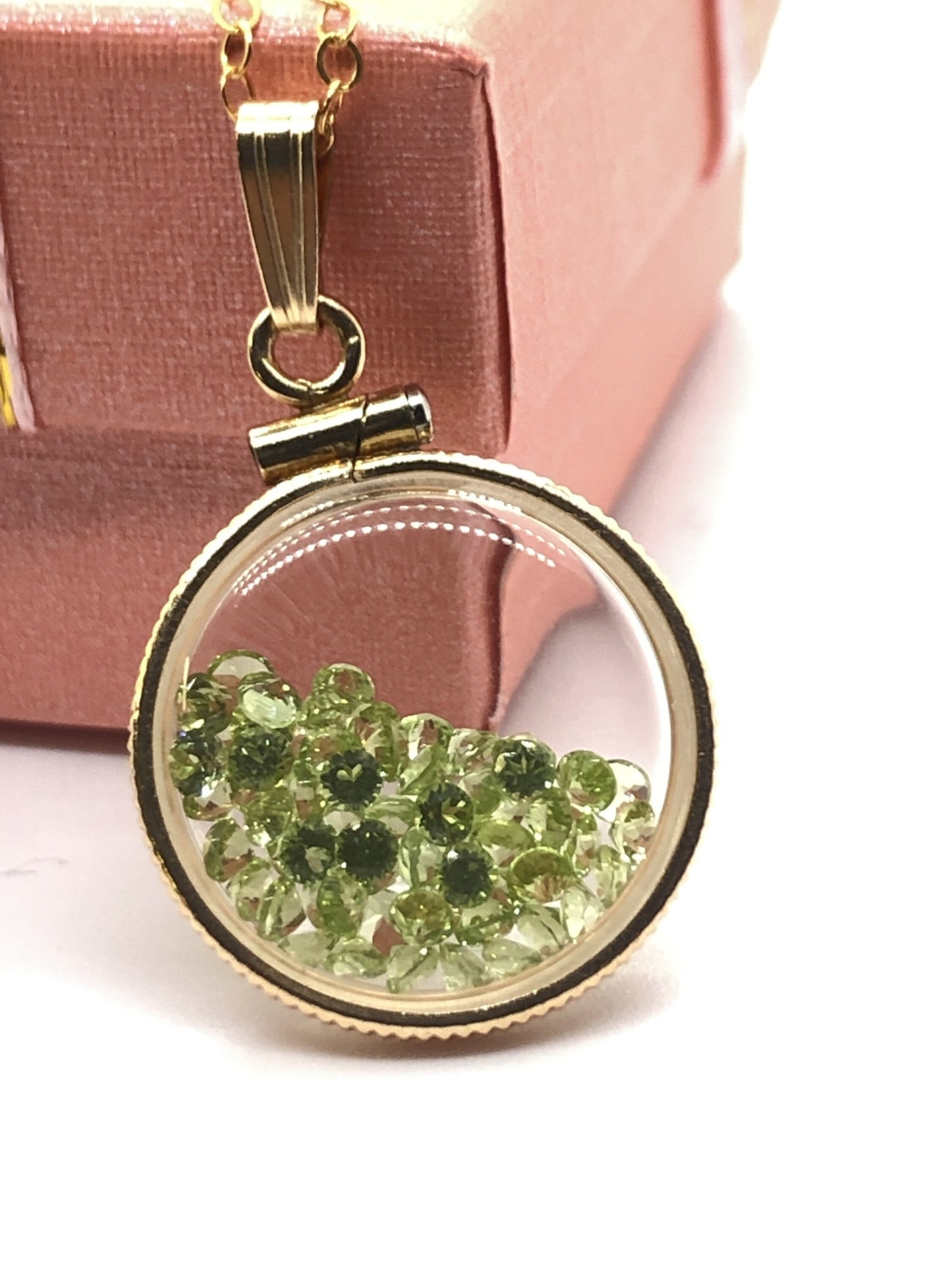 Handmade  Dime Size Peridot Shaker Locket 14k gold filled beautiful August Birthstone, 2.5 TCW