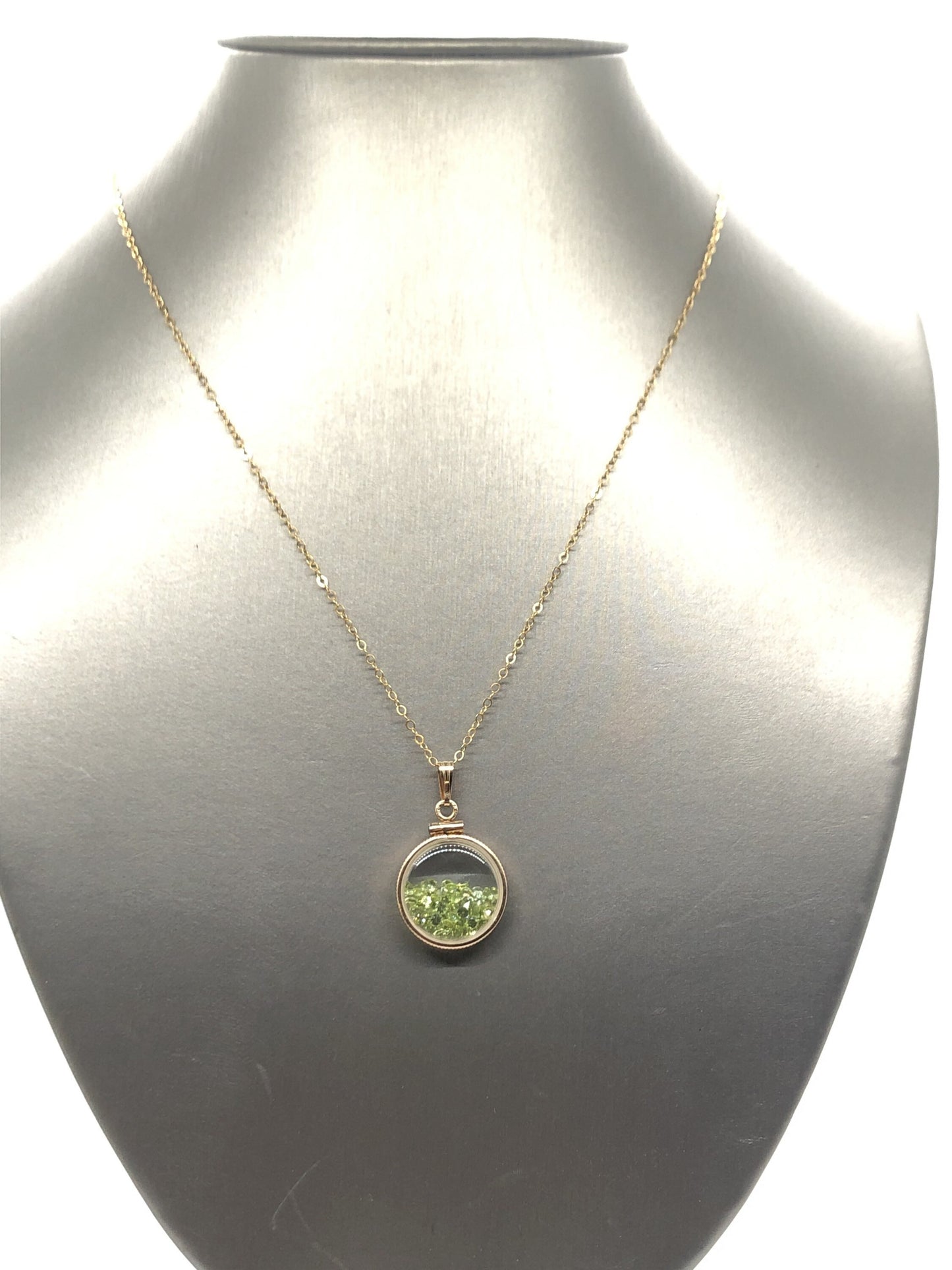 Handmade  Dime Size Peridot Shaker Locket 14k gold filled beautiful August Birthstone, 2.5 TCW