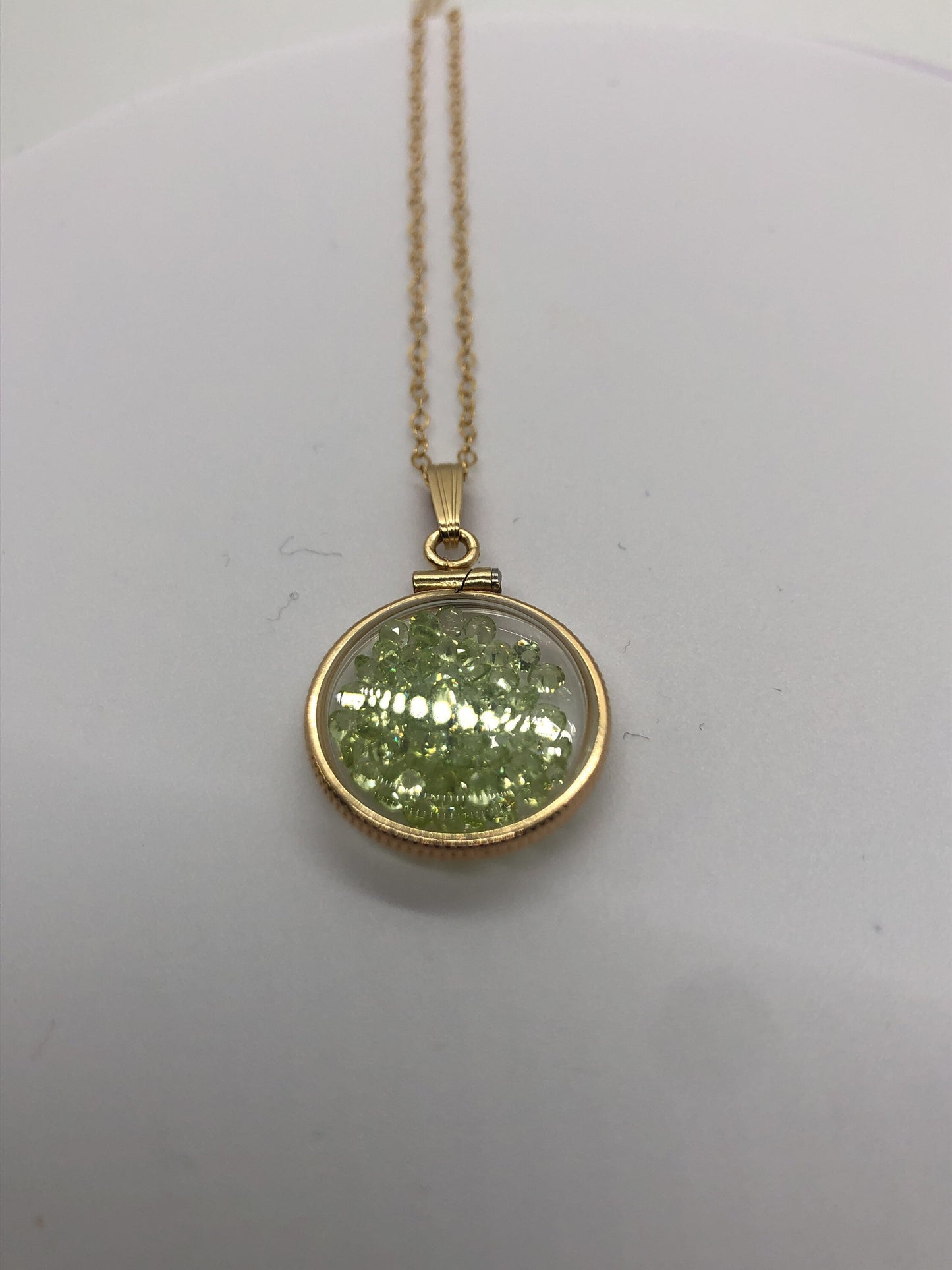 Handmade  Dime Size Peridot Shaker Locket 14k gold filled beautiful August Birthstone, 2.5 TCW