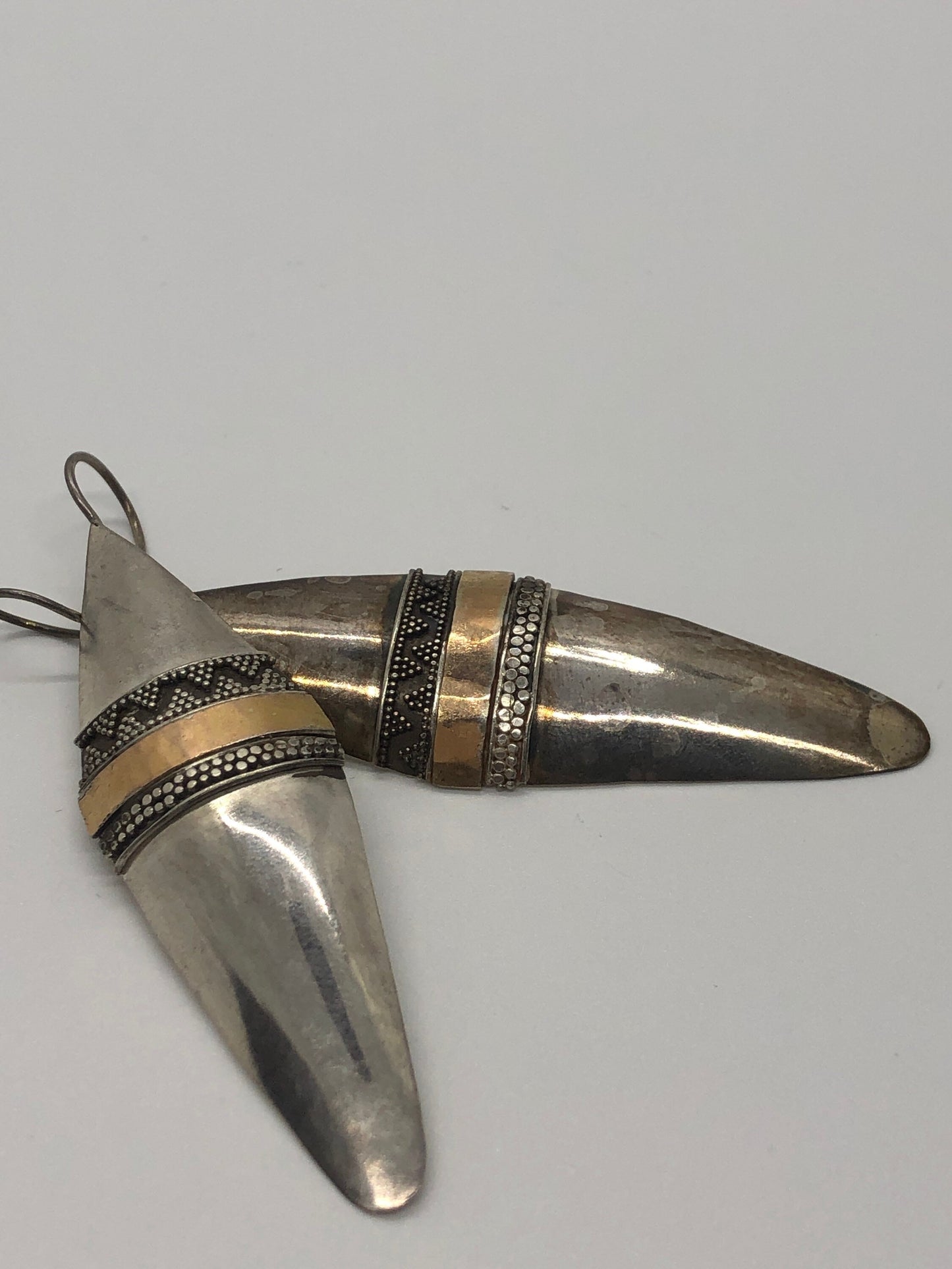 Vintage Hand made Indonesian Sterling Silver with Gold Wash Earrings, Large, new old stock, shields