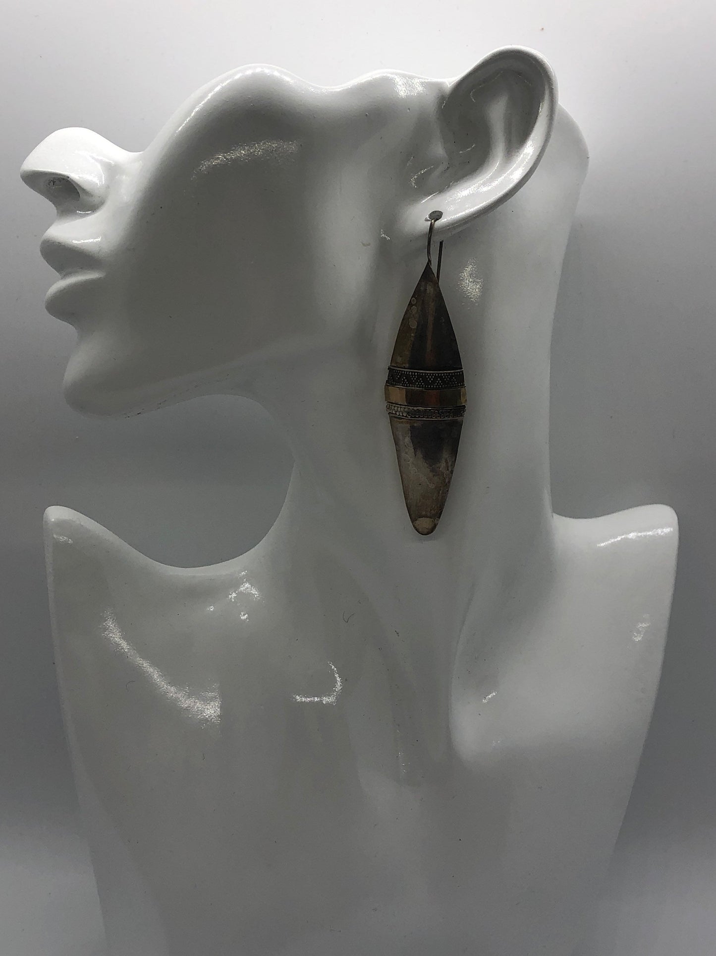 Vintage Hand made Indonesian Sterling Silver with Gold Wash Earrings, Large, new old stock, shields