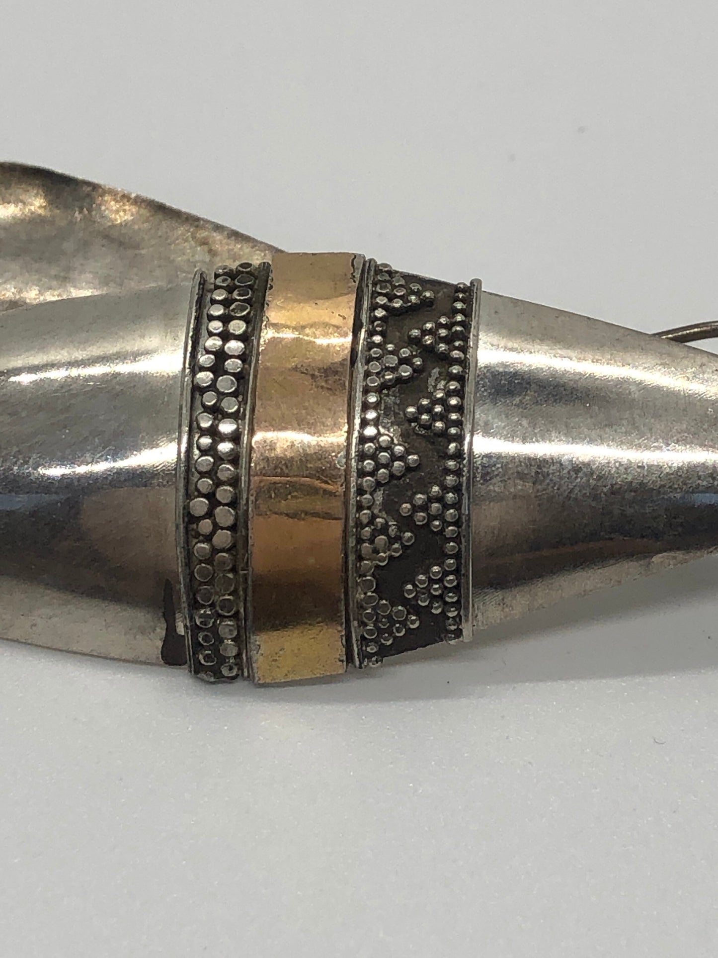 Vintage Hand made Indonesian Sterling Silver with Gold Wash Earrings, Large, new old stock, shields