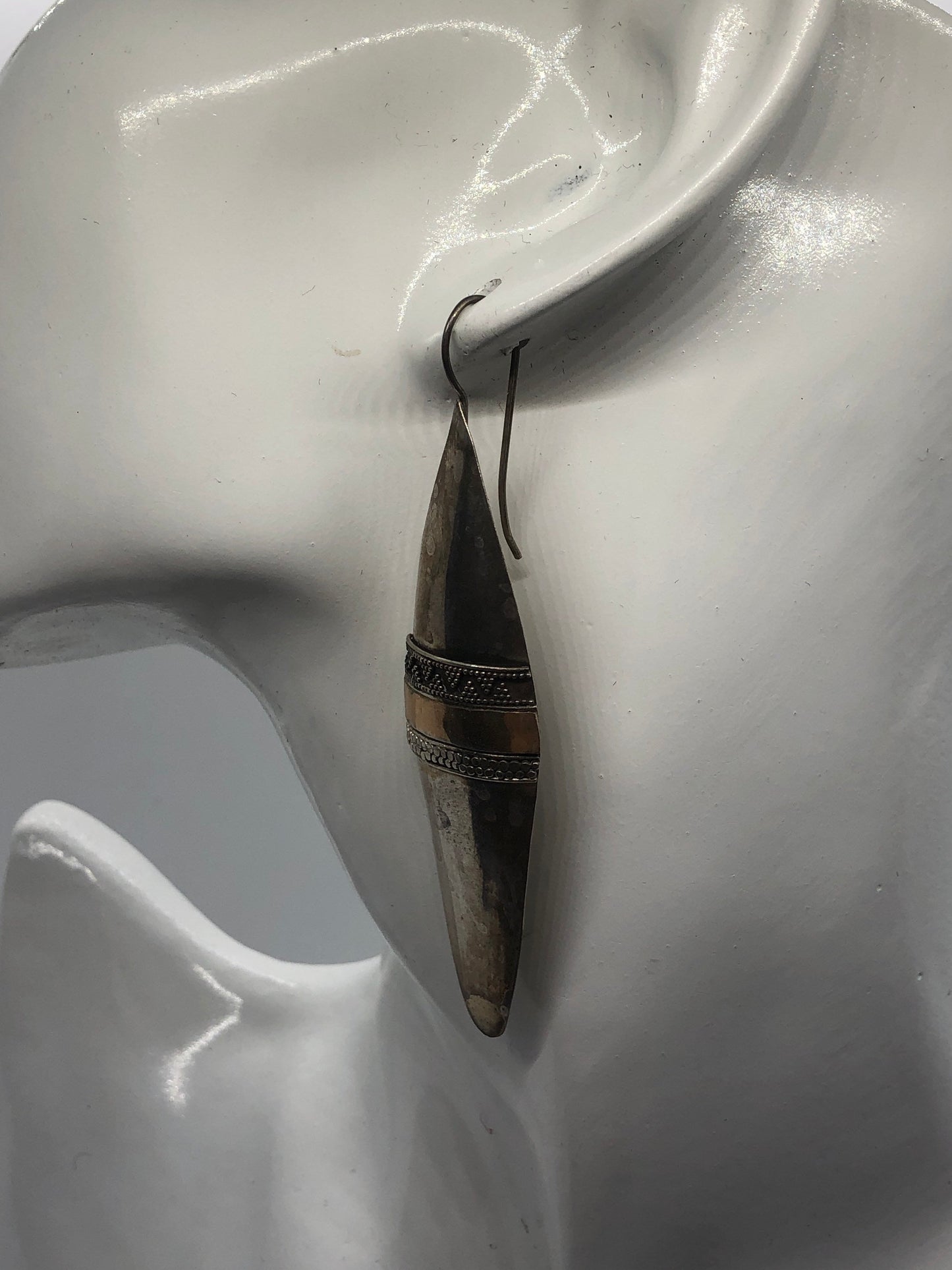 Vintage Hand made Indonesian Sterling Silver with Gold Wash Earrings, Large, new old stock, shields