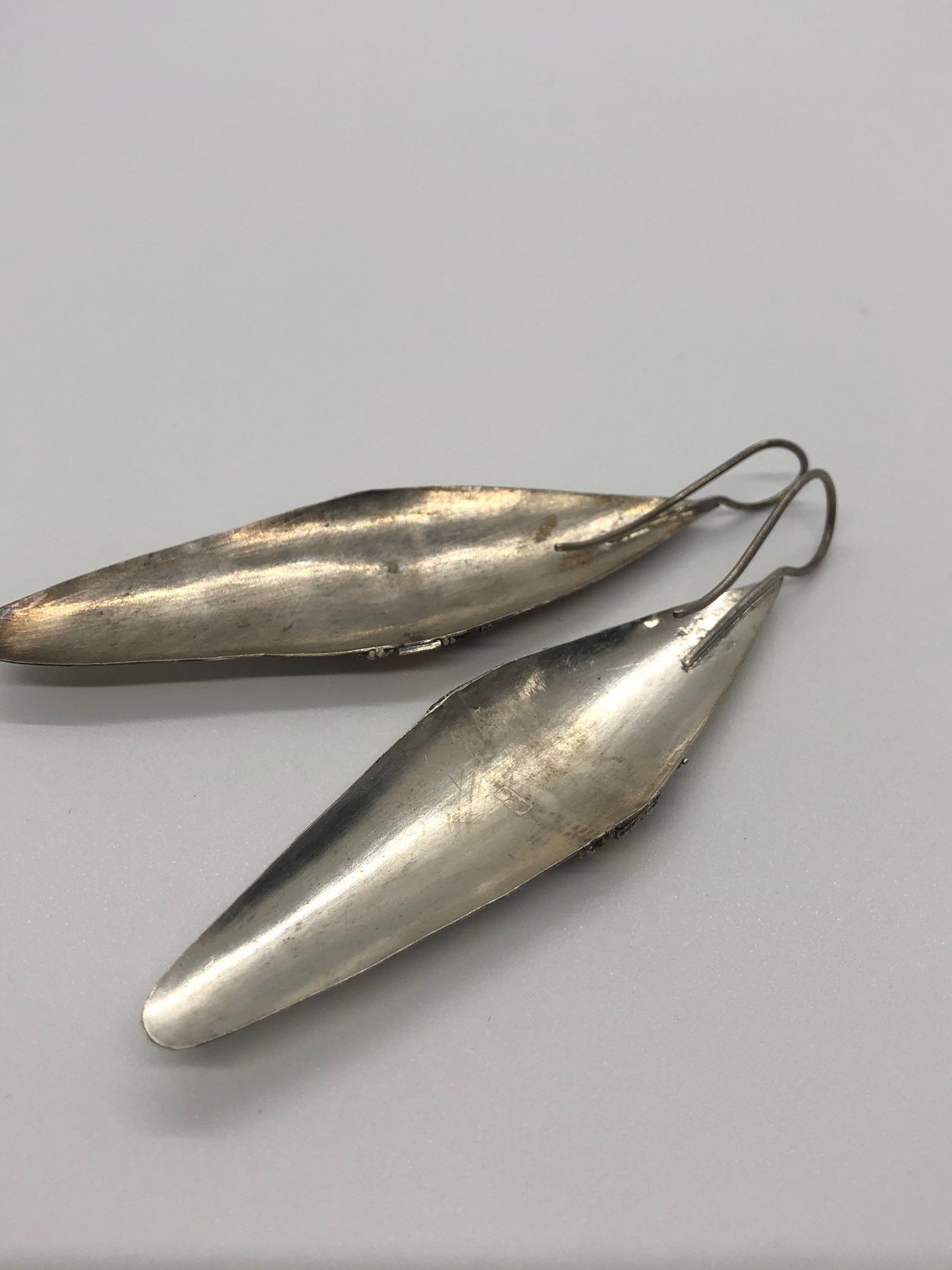 Vintage Hand made Indonesian Sterling Silver with Gold Wash Earrings, Large, new old stock, shields