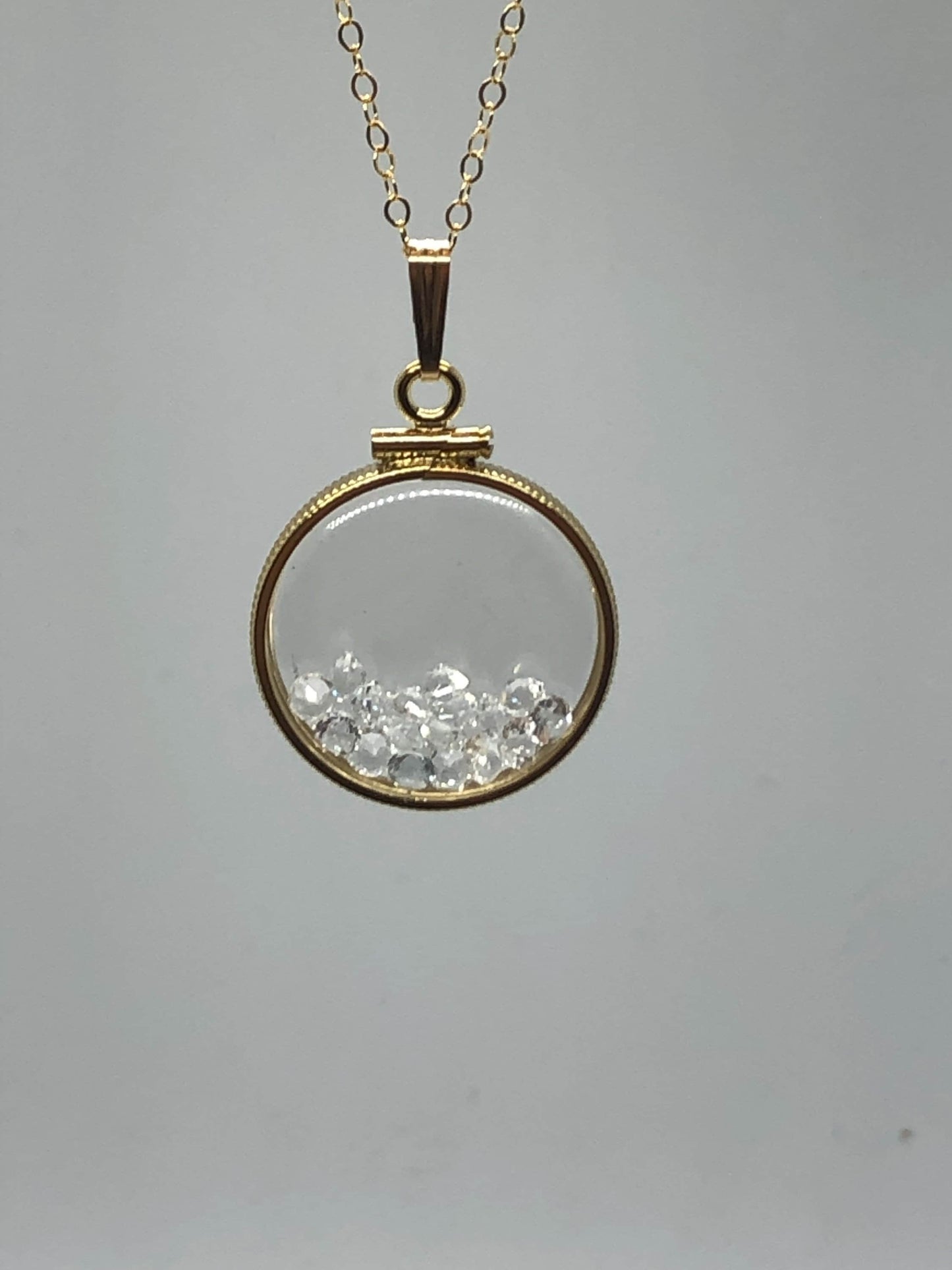 Handmade White Topaz Shaker Locket 14k gold filled w/beautiful April Birthstone,You can custom create one for Mother’s day