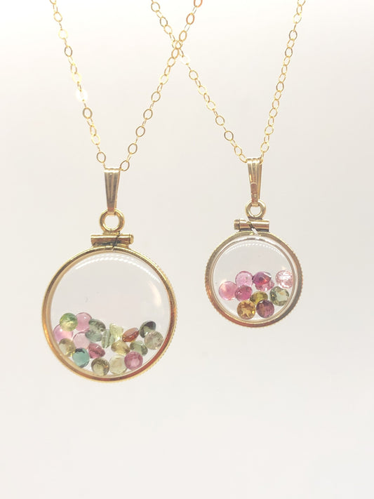 Vintage Tourmaline shaker Locket 12k gold filled, 50 year old New old Stock,  20mm (2.1 TCW) or 15 mm ( 1.1 TCW)  October Birthstone