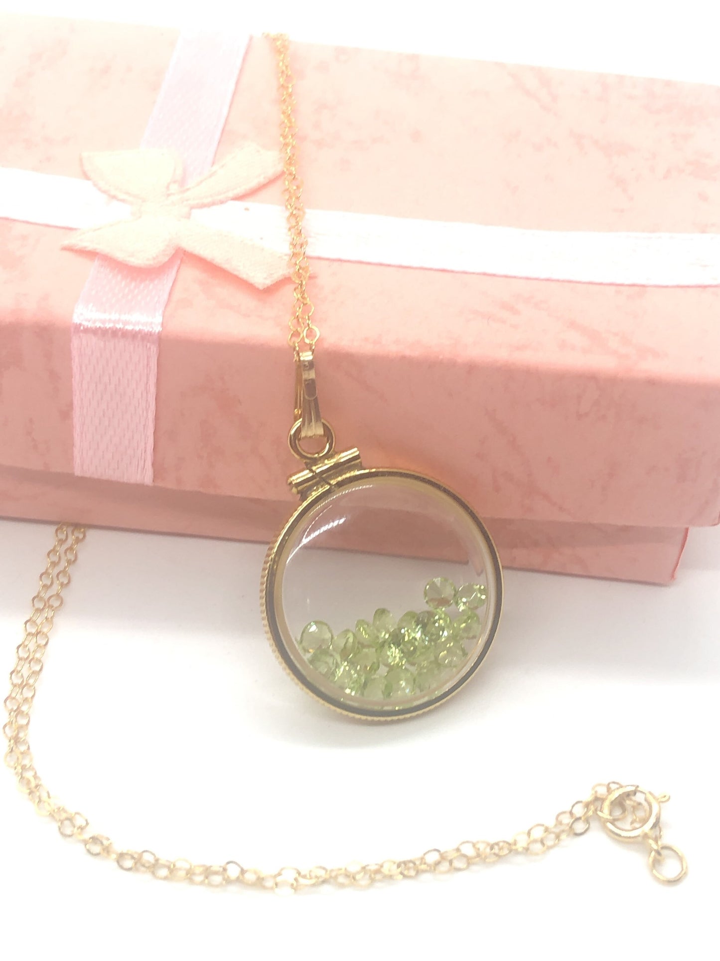 Vintage Peridot shaker Locket 12k gold filled, 50 year old New old Stock,  20mm or 15 mm August Birthstone, free locket screwdriver