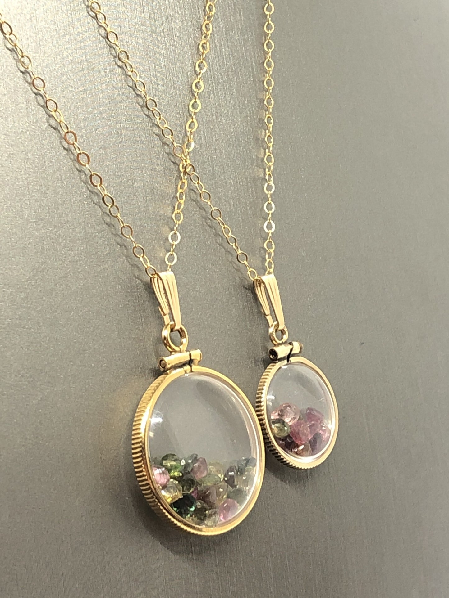 Vintage Tourmaline shaker Locket 12k gold filled, 50 year old New old Stock,  20mm (2.1 TCW) or 15 mm ( 1.1 TCW)  October Birthstone