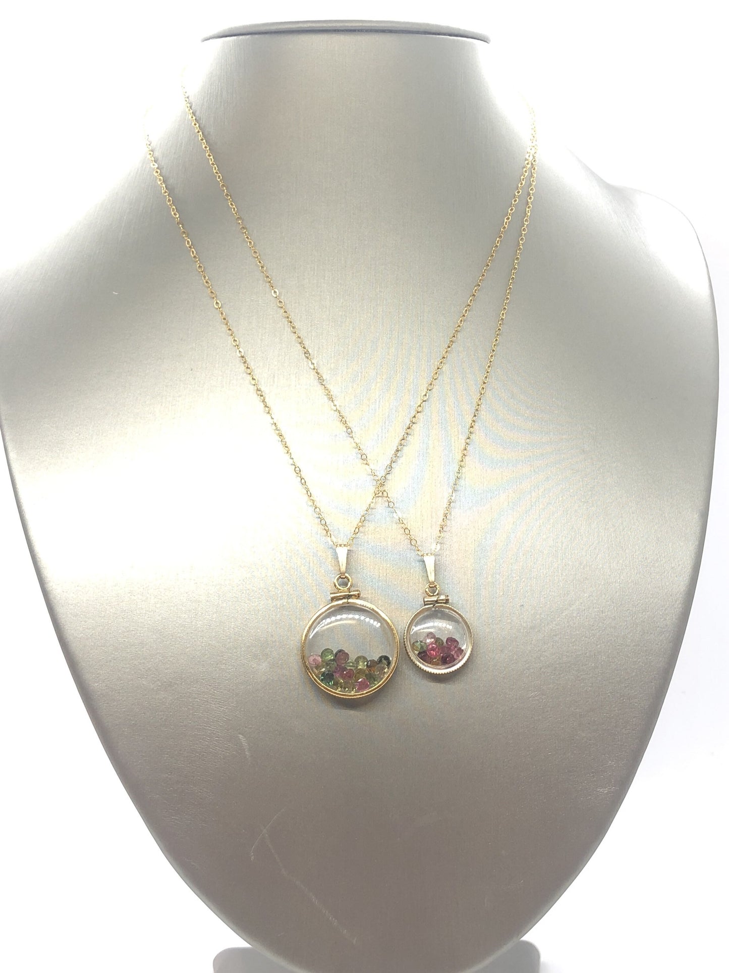 Vintage Tourmaline shaker Locket 12k gold filled, 50 year old New old Stock,  20mm (2.1 TCW) or 15 mm ( 1.1 TCW)  October Birthstone