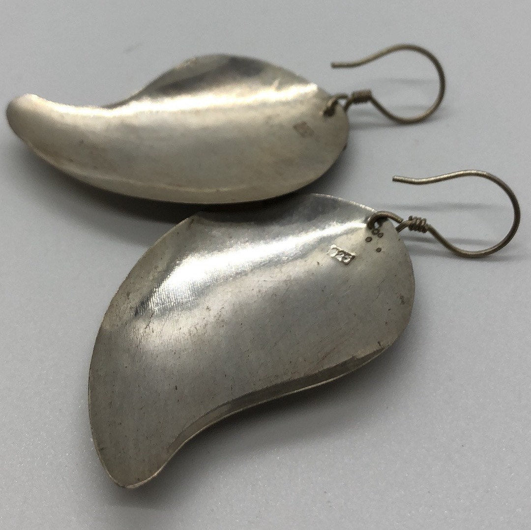 Vintage Hand made Indonesian Sterling Silver with Gold Wash Earrings, Large, new old stock, shields