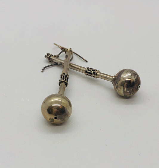 Hand made Indonesian Large Vintage Sterling Silver Earrings new old stock, Hammers