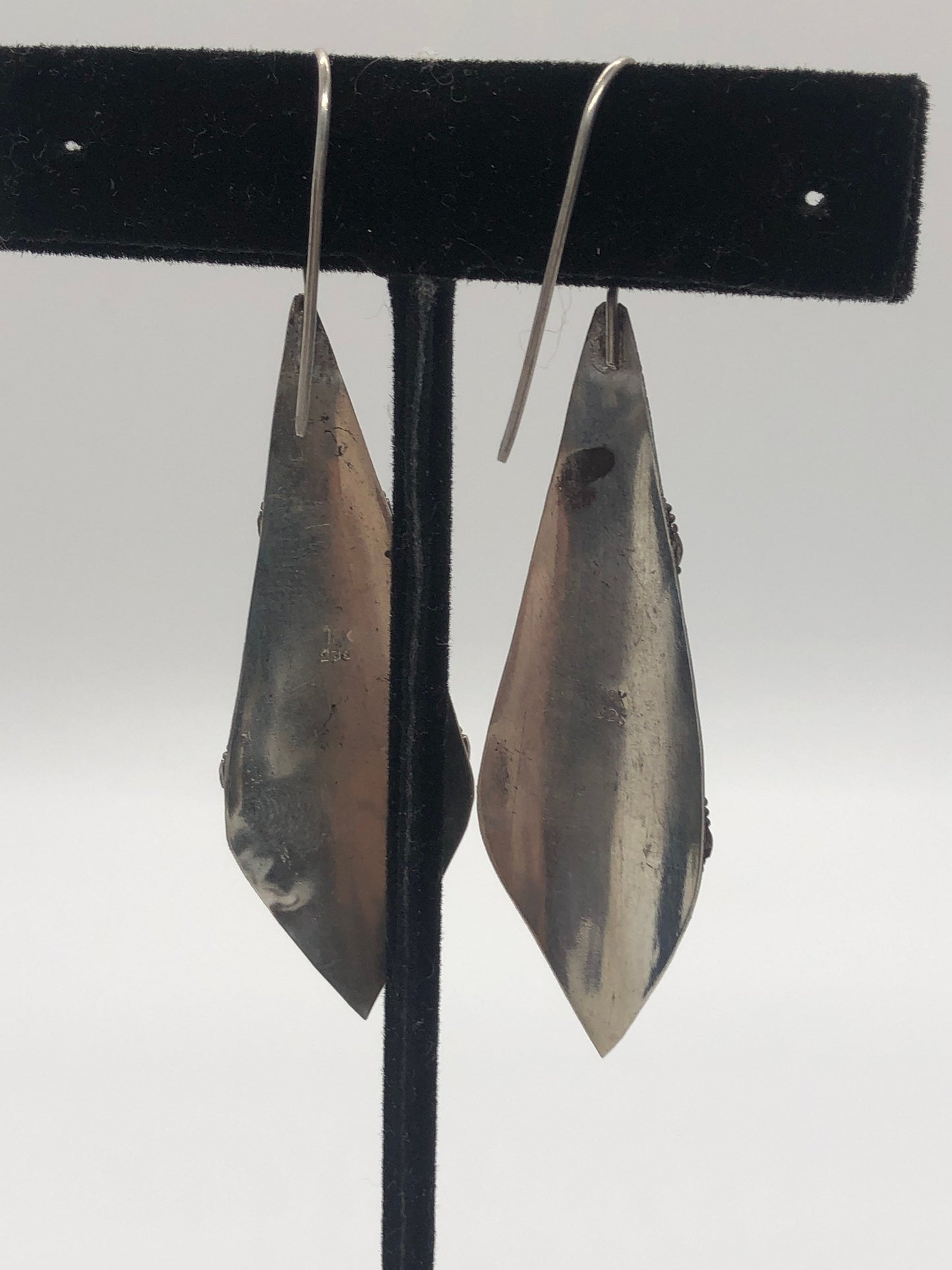 Vintage Hand made Indonesian Sterling Silver with Gold Wash Earrings, Large, new old stock, shields