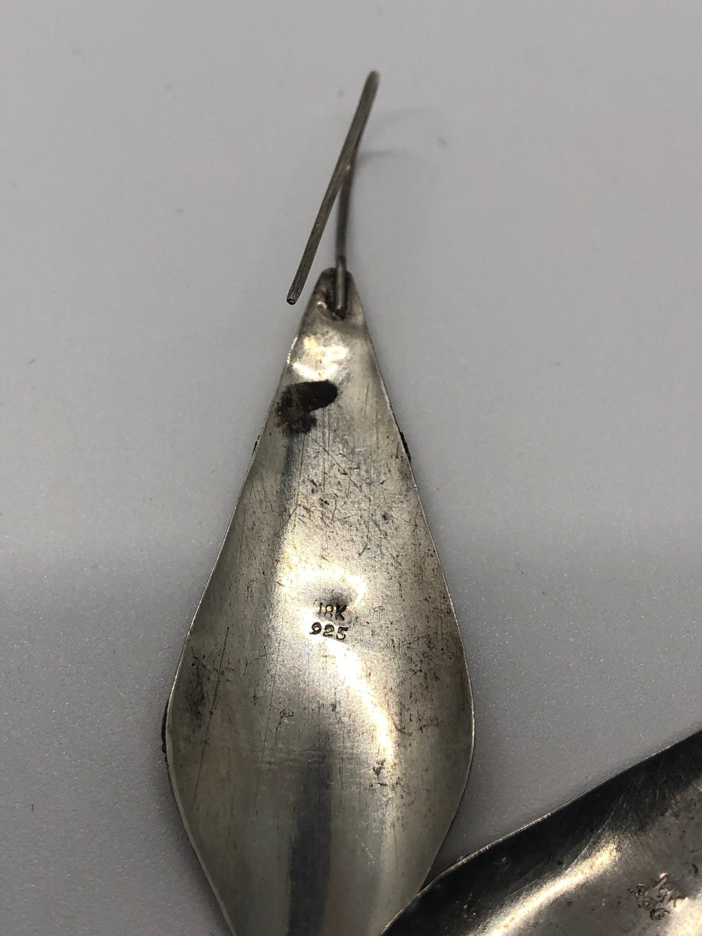 Vintage Hand made Indonesian Sterling Silver with Gold Wash Earrings, Large, new old stock, shields