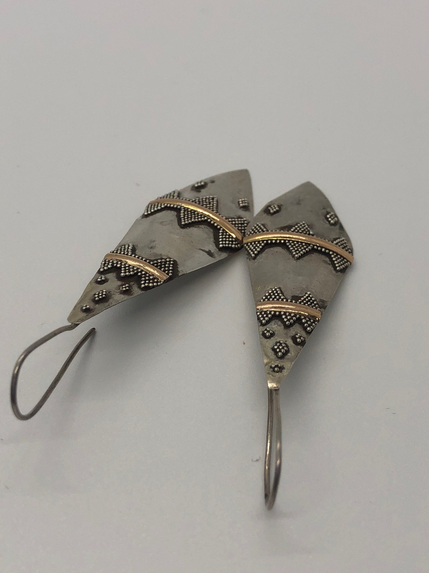 Vintage Hand made Indonesian Sterling Silver with Gold Wash Earrings, Large, new old stock, shields