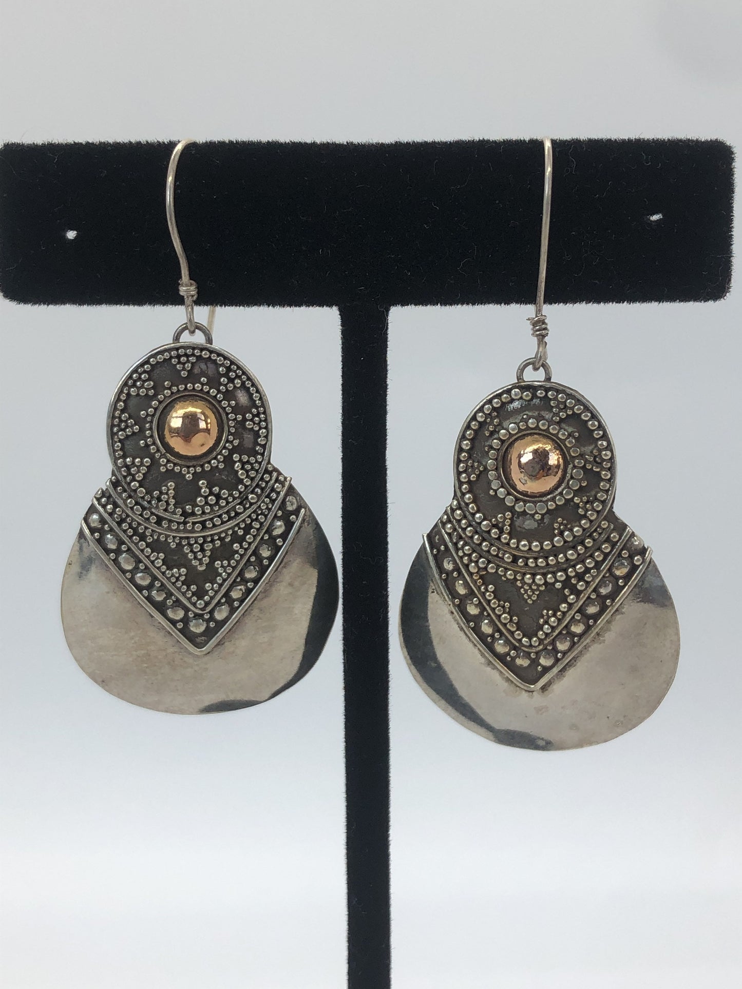 Vintage Hand made Indonesian Sterling Silver with Gold Wash Earrings. French hooks new old stock, avocado shaped