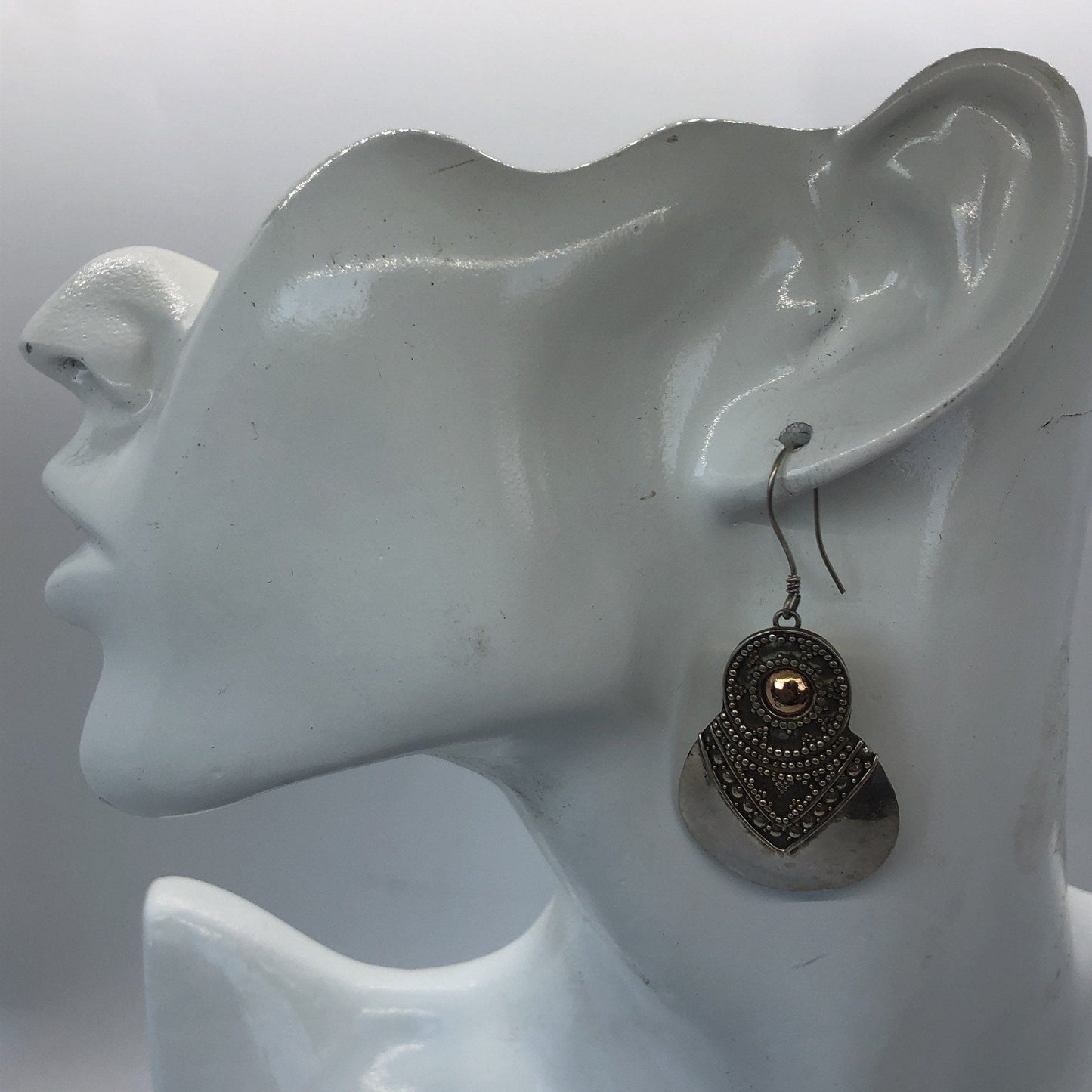 Vintage Hand made Indonesian Sterling Silver with Gold Wash Earrings. French hooks new old stock, avocado shaped