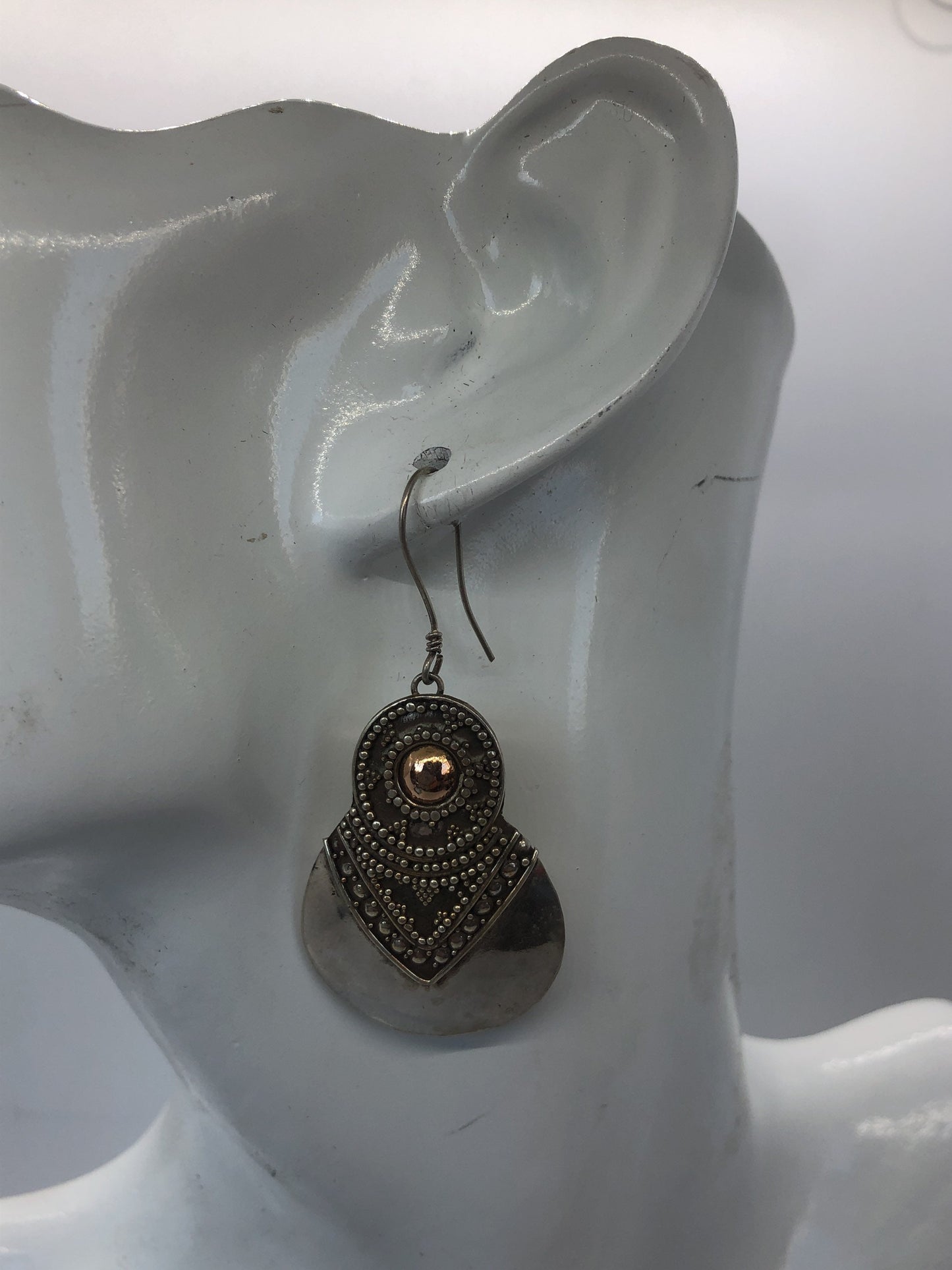 Vintage Hand made Indonesian Sterling Silver with Gold Wash Earrings. French hooks new old stock, avocado shaped