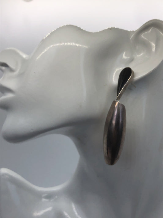Handmade Sterling and Onyx  Dangle Earrings Indonesia, Vintage new old stock, Beautiful huge ethnic
