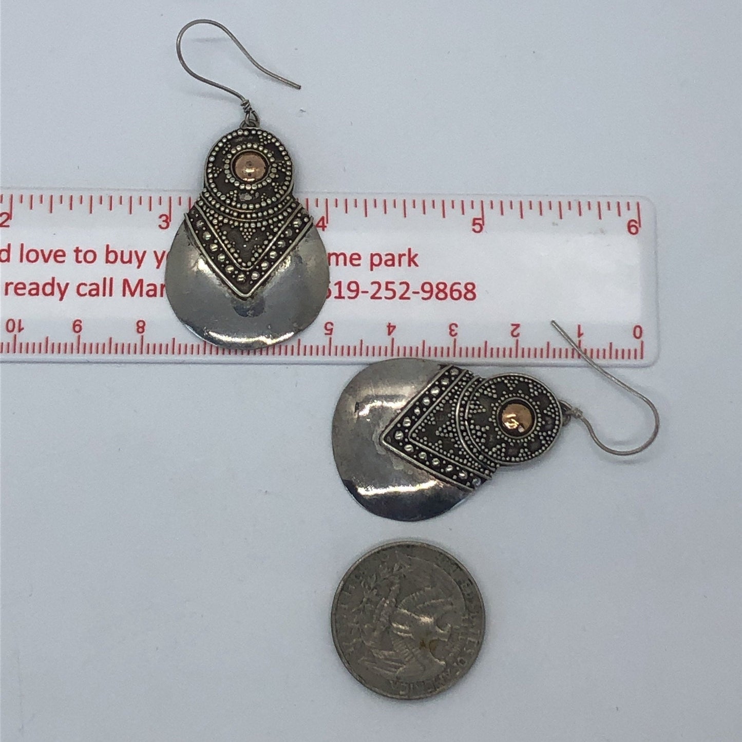 Vintage Hand made Indonesian Sterling Silver with Gold Wash Earrings. French hooks new old stock, avocado shaped