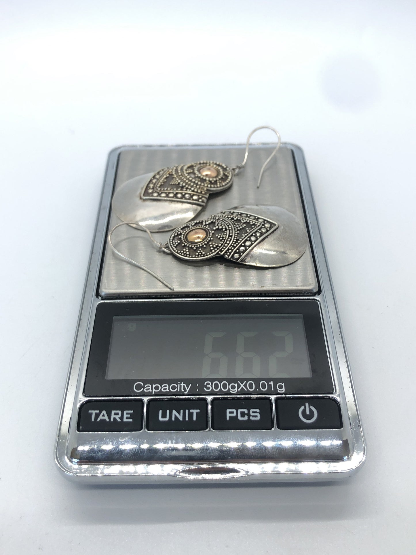 Vintage Hand made Indonesian Sterling Silver with Gold Wash Earrings. French hooks new old stock, avocado shaped