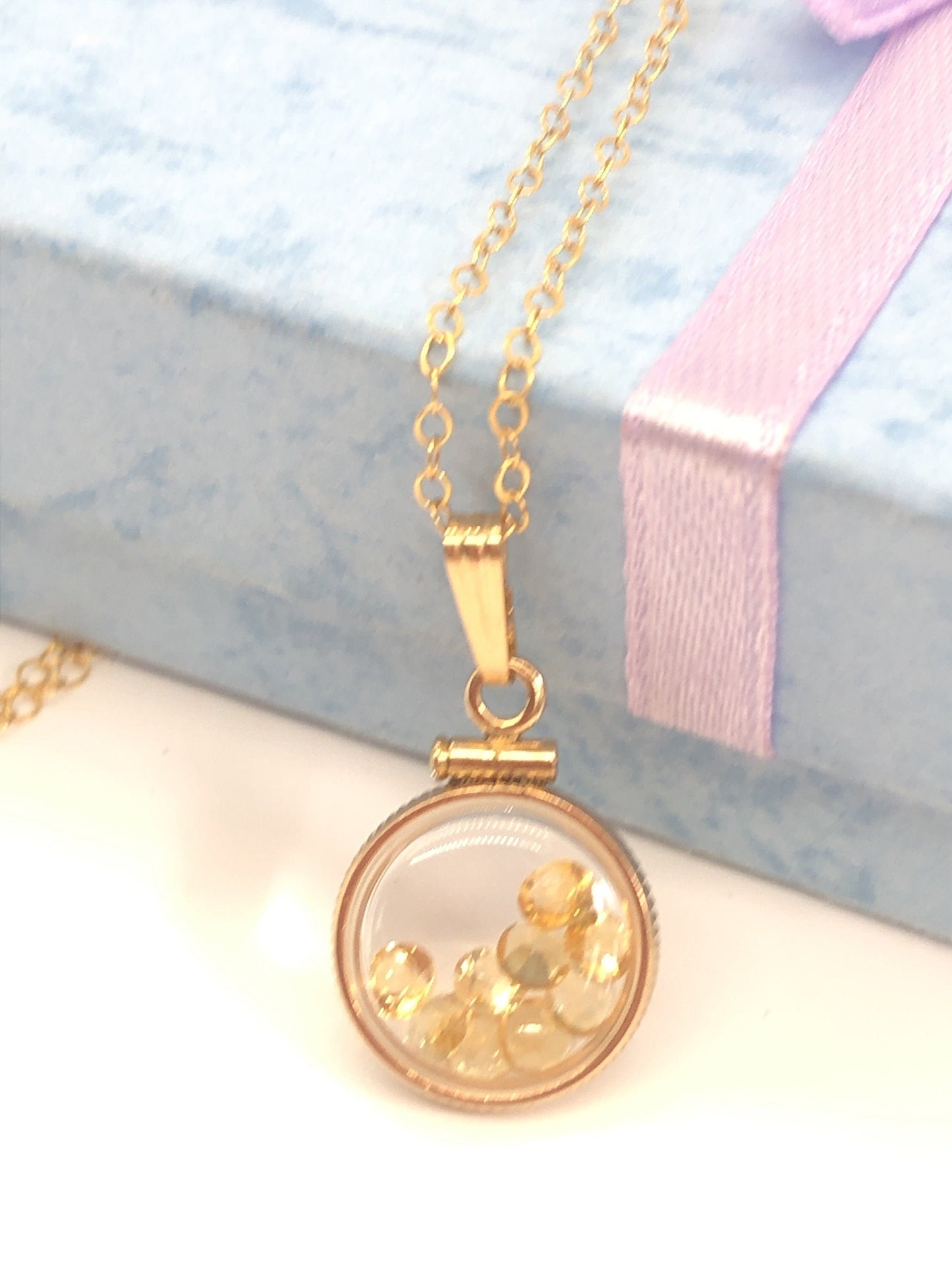 Diminutive handmade 12.5mm Citrine Shaker Locket 14k gold or Sterling silver  filled with beautiful November Birthstone 0.9 TCW